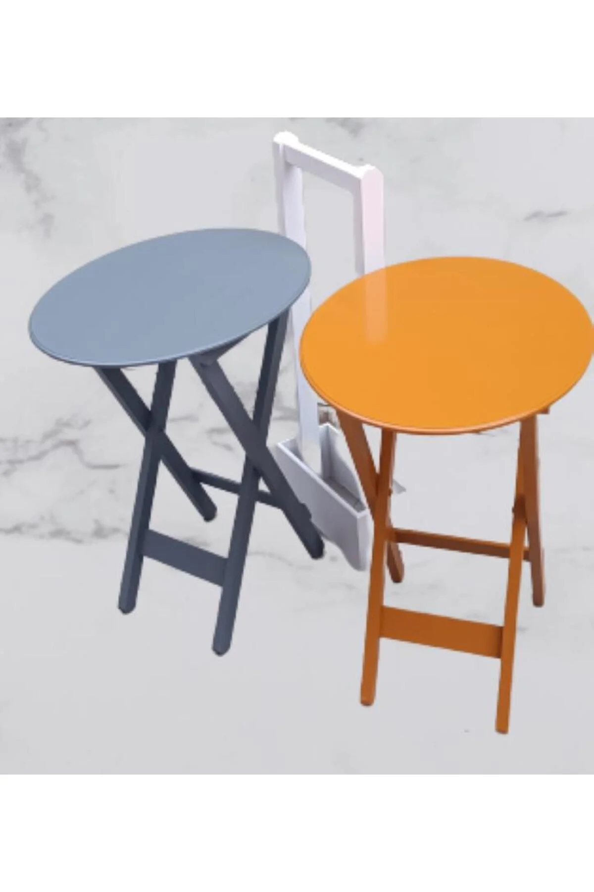 Zigon Çanta 90117 Sehpa Oval Model 2li Tk Ahşap Mdf Hardal-Gri Renk Uyum El Yapım - Görsel 2