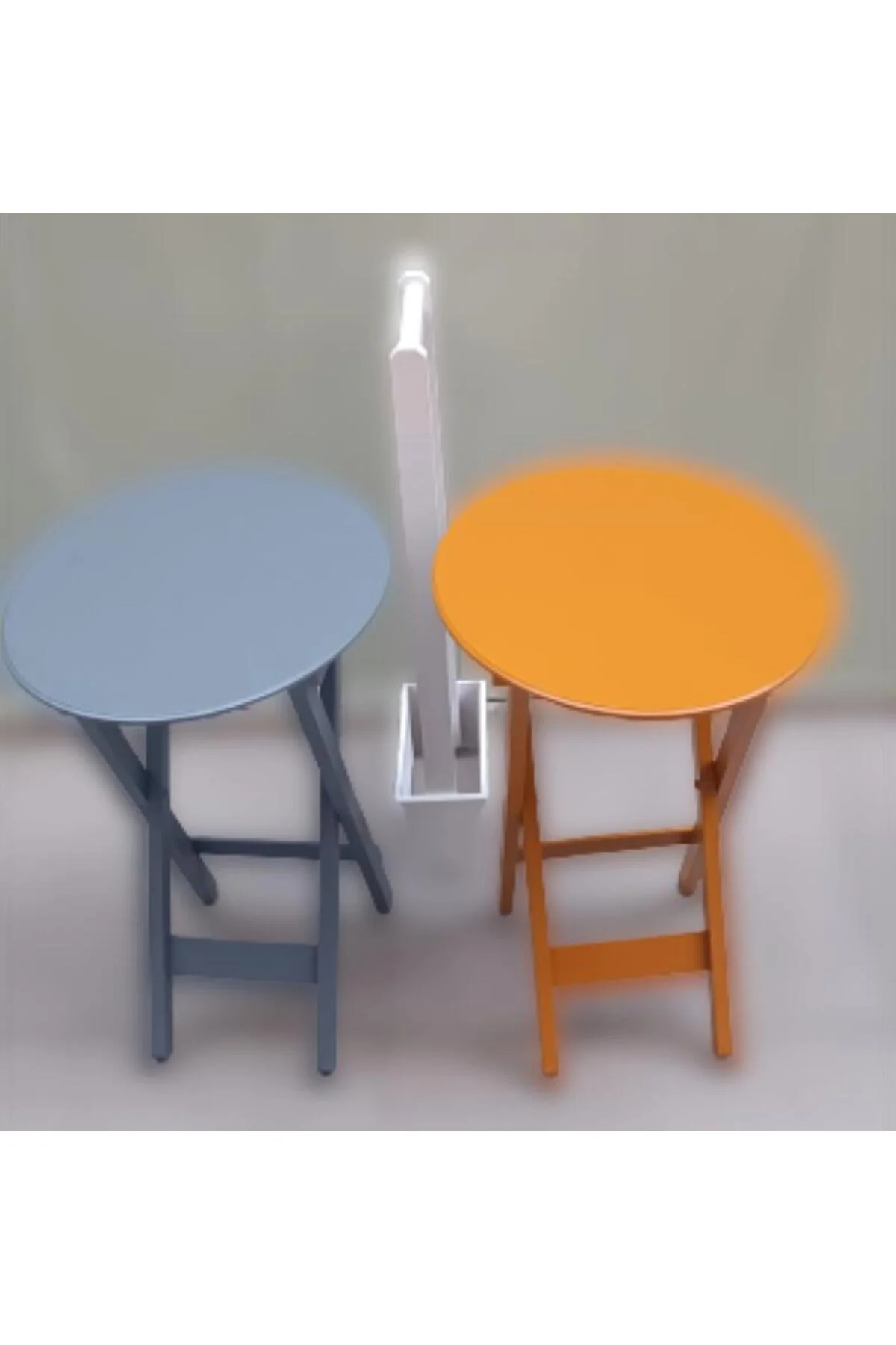 Zigon Çanta 90117 Sehpa Oval Model 2li Tk Ahşap Mdf Hardal-Gri Renk Uyum El Yapım - Görsel 4