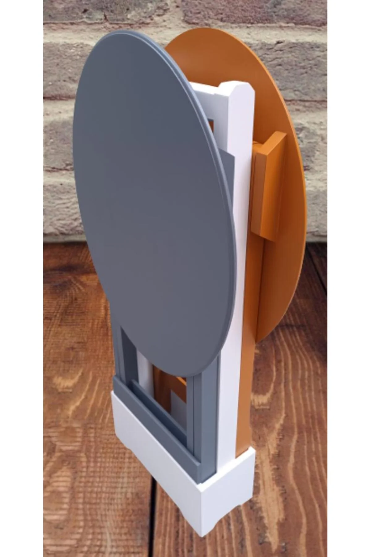 Zigon Çanta 90117 Sehpa Oval Model 2li Tk Ahşap Mdf Hardal-Gri Renk Uyum El Yapım - Görsel 6