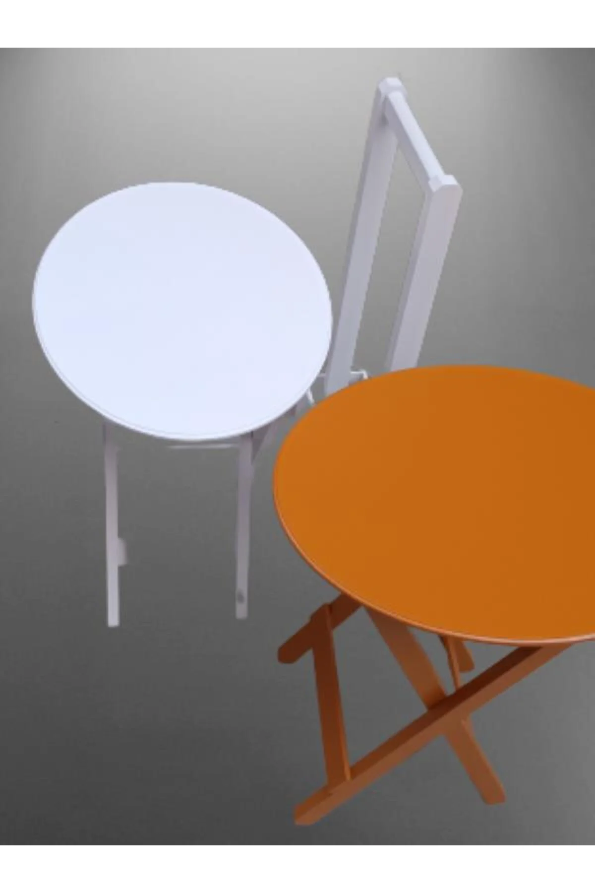 Zigon Çanta 90119 Sehpa Oval Model 2ili Takım Mdf Hardal-Beyaz Renk Uyum El Yapım - Görsel 8