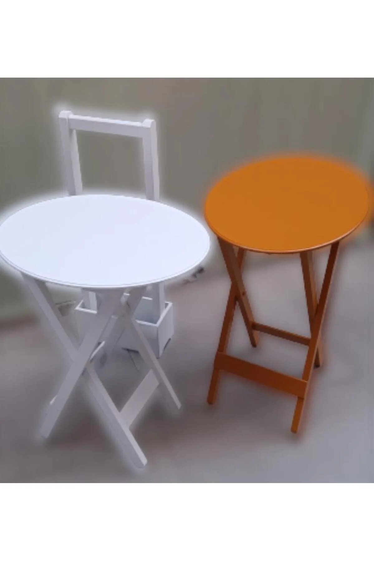 Zigon Çanta 90119 Sehpa Oval Model 2ili Takım Mdf Hardal-Beyaz Renk Uyum El Yapım - Görsel 6