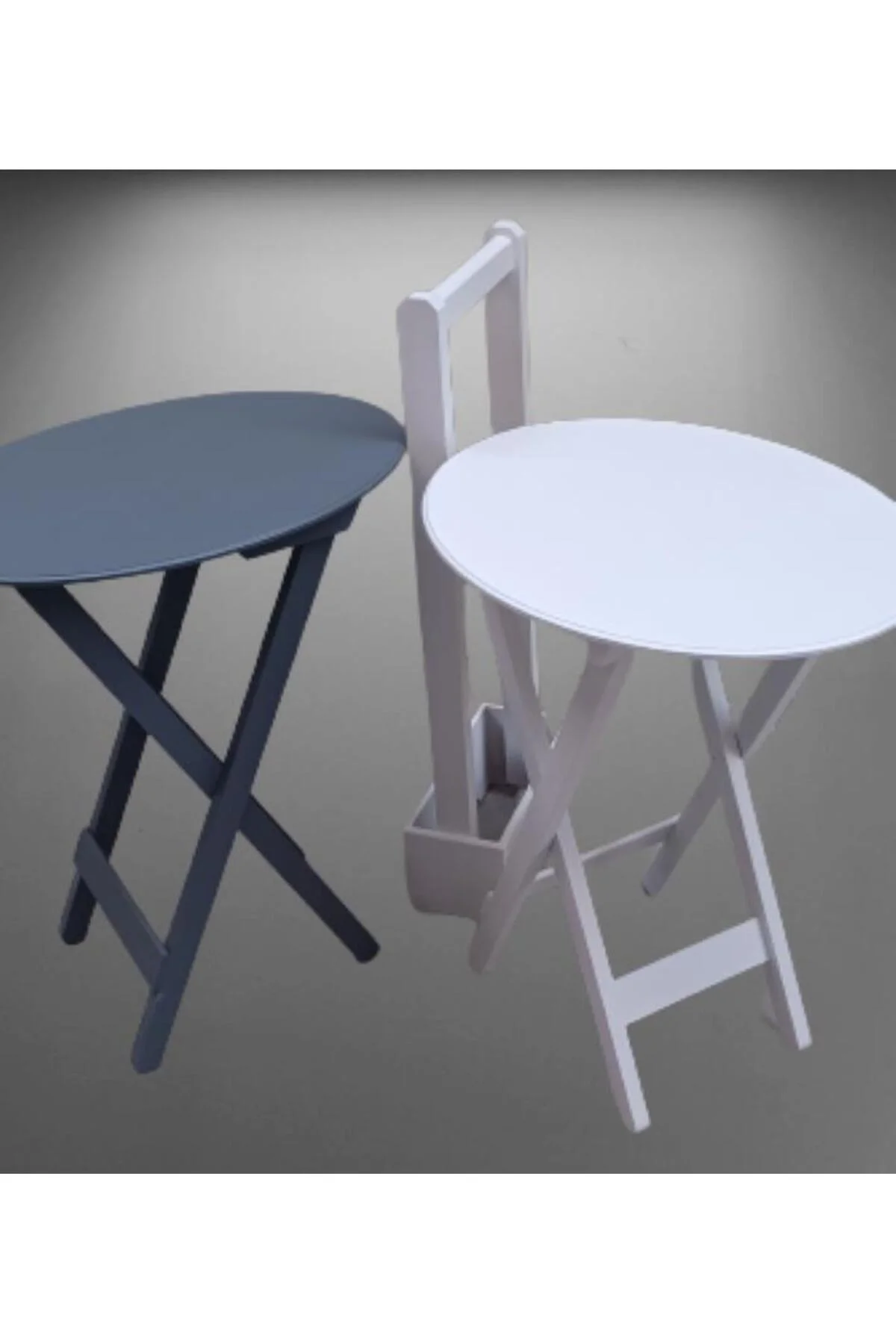 Zigon Çanta 90121 Sehpa Oval Model İkili Takım Mdf Gri-Beyaz Renk Uyumu El Yapımı - Görsel 3