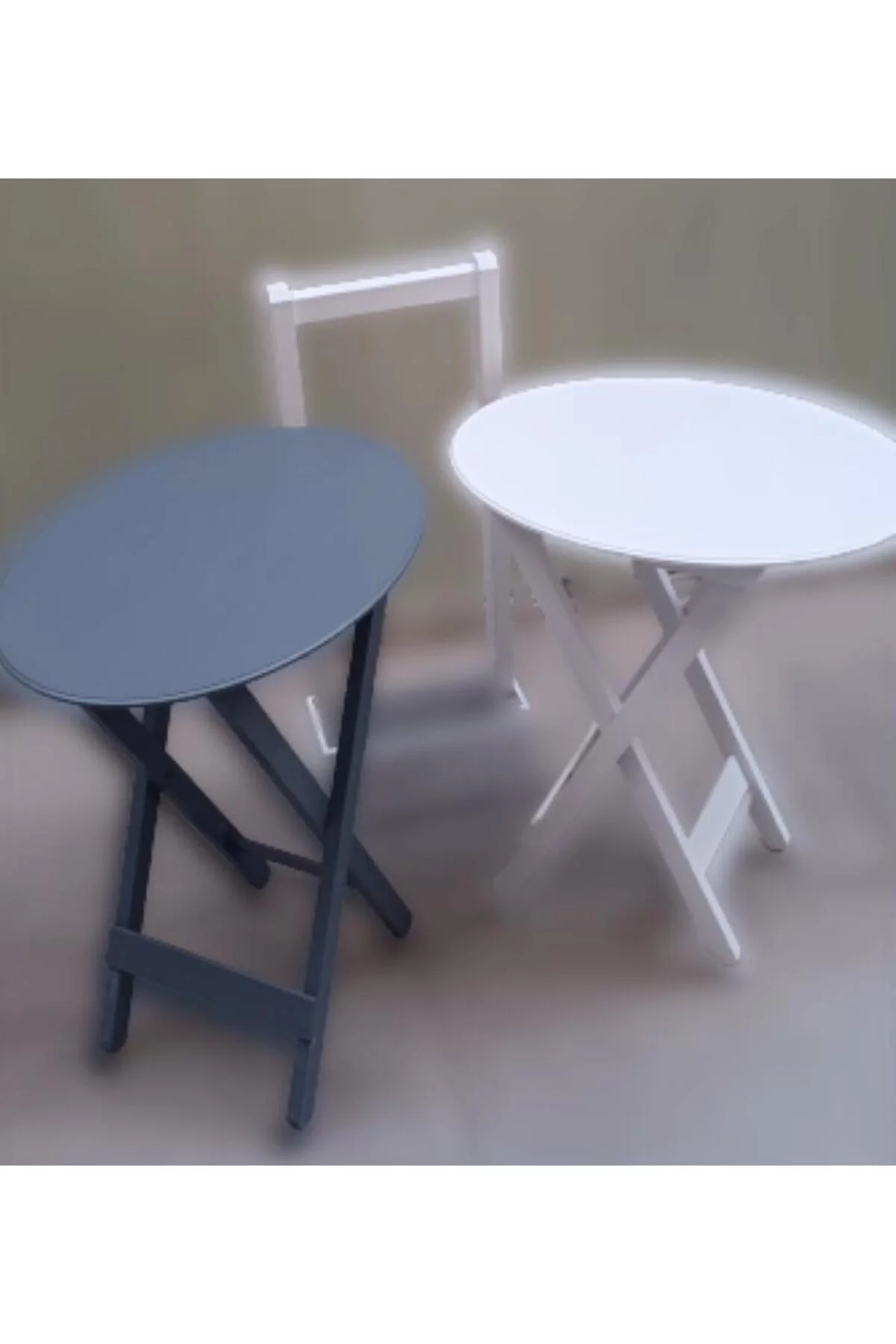 Zigon Çanta 90121 Sehpa Oval Model İkili Takım Mdf Gri-Beyaz Renk Uyumu El Yapımı - Görsel 2