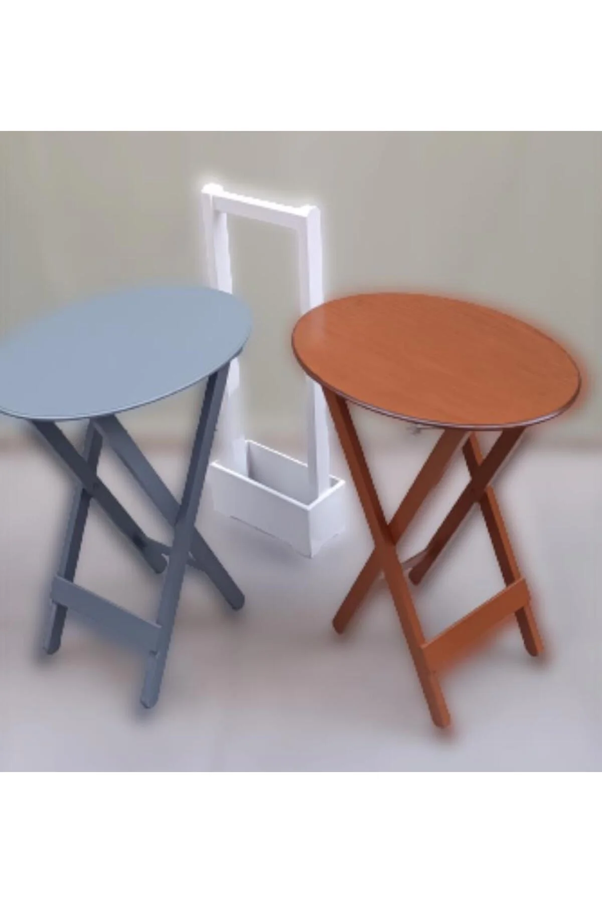Zigon Çanta 90123 Sehpa Oval Model İkili Takım Mdf Gri-Ceviz Renk Uyum El Yapım - Görsel 7