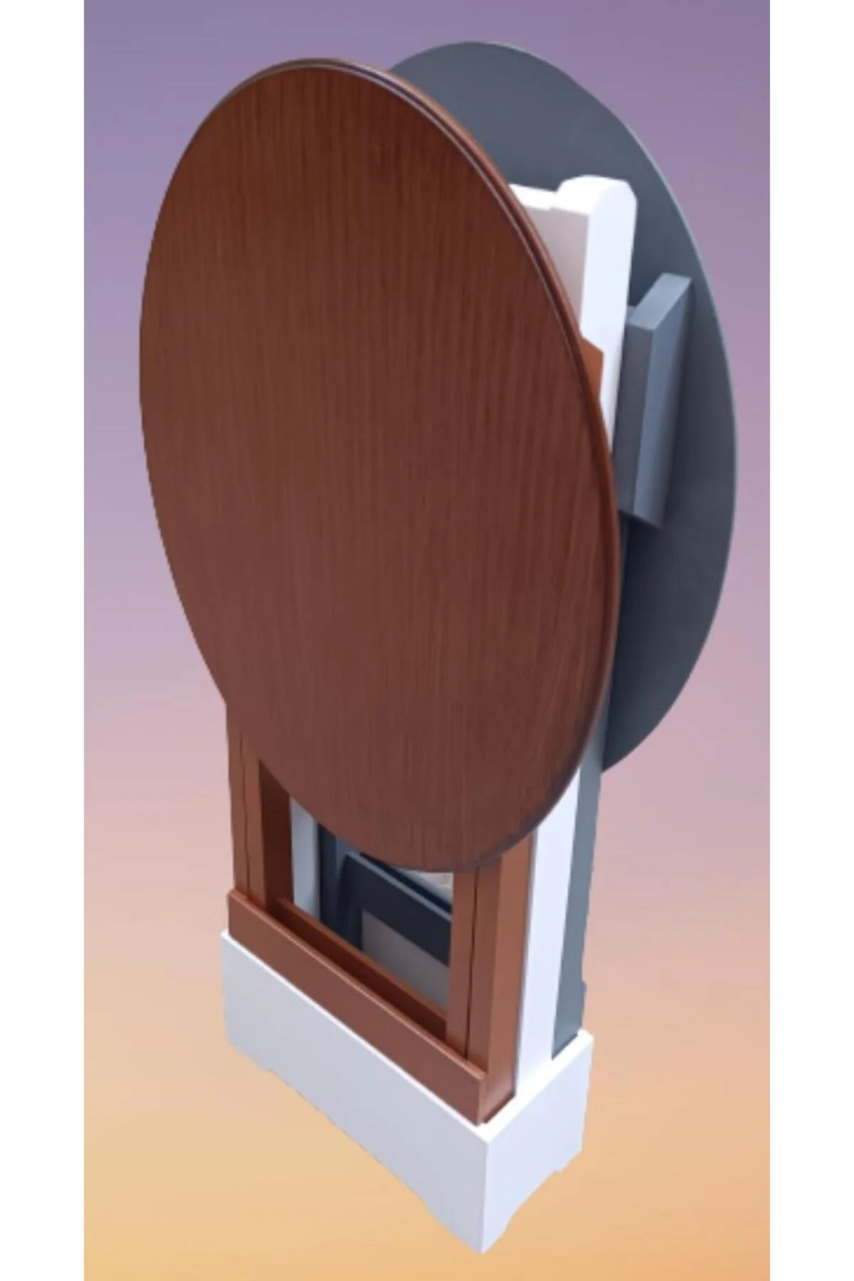 Zigon Çanta 90123 Sehpa Oval Model İkili Takım Mdf Gri-Ceviz Renk Uyum El Yapım - Görsel 3