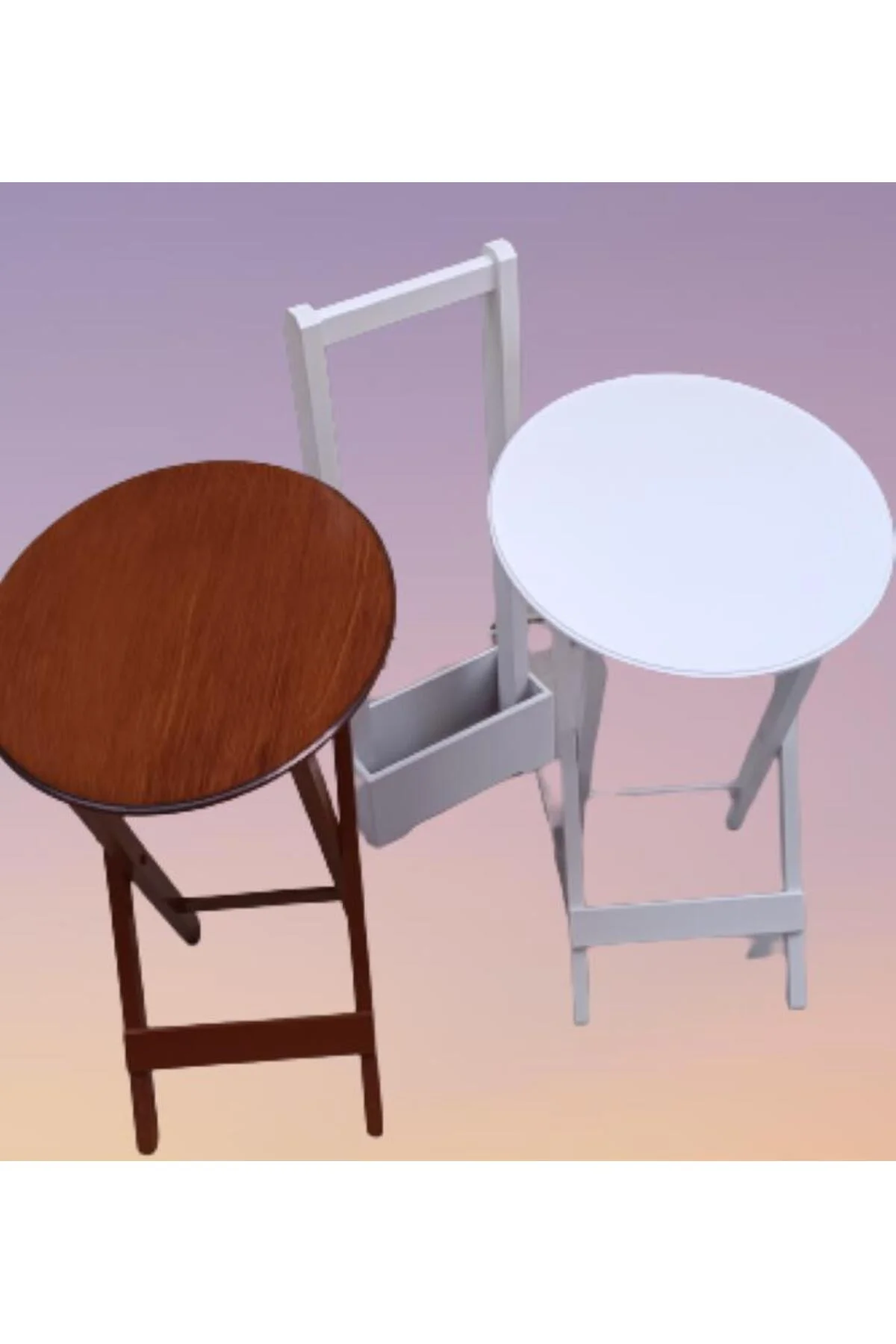 Zigon Çanta 90125 Sehpa Oval Model İkili Takım Mdf Ceviz-Beyaz Renk Uyum El Yapım - Görsel 7