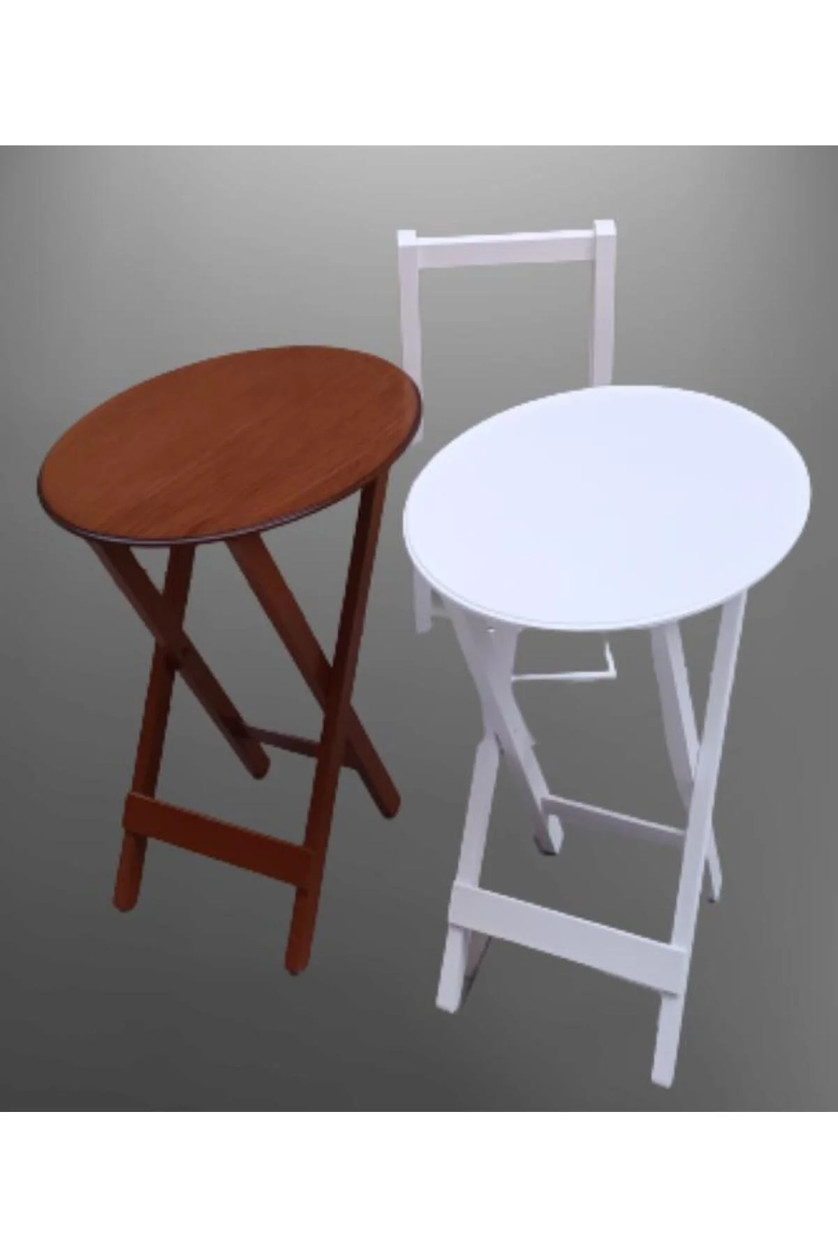 Zigon Çanta 90125 Sehpa Oval Model İkili Takım Mdf Ceviz-Beyaz Renk Uyum El Yapım - Görsel 8