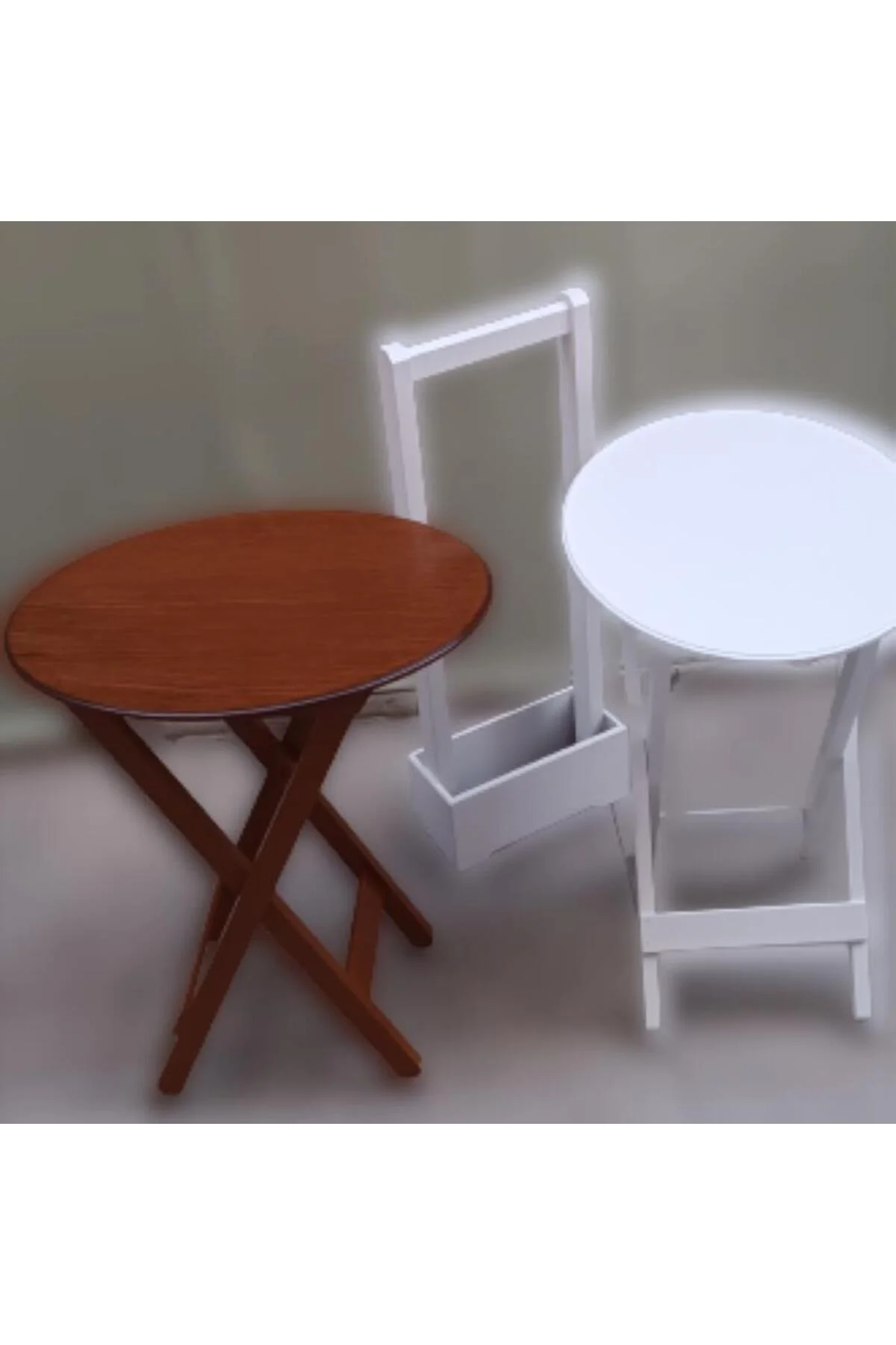 Zigon Çanta 90125 Sehpa Oval Model İkili Takım Mdf Ceviz-Beyaz Renk Uyum El Yapım - Görsel 6