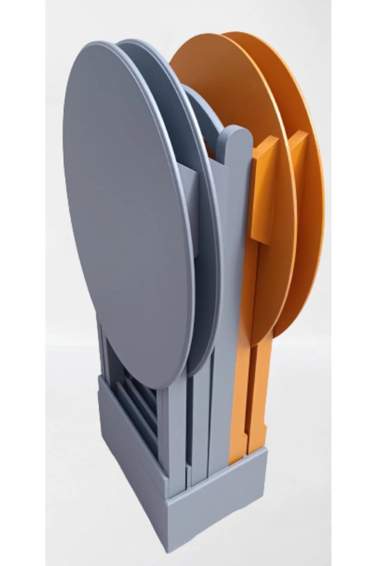 Zigon Çanta 90127 Sehpa Oval Model Dörtlü Mdf Hardal ve Gri Renk Uyumu El Yapımı - Görsel 3