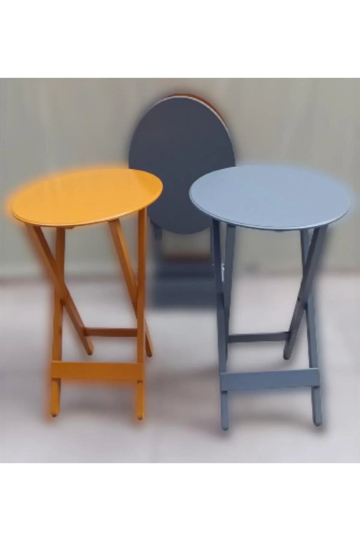 Zigon Çanta 90127 Sehpa Oval Model Dörtlü Mdf Hardal ve Gri Renk Uyumu El Yapımı - Görsel 8