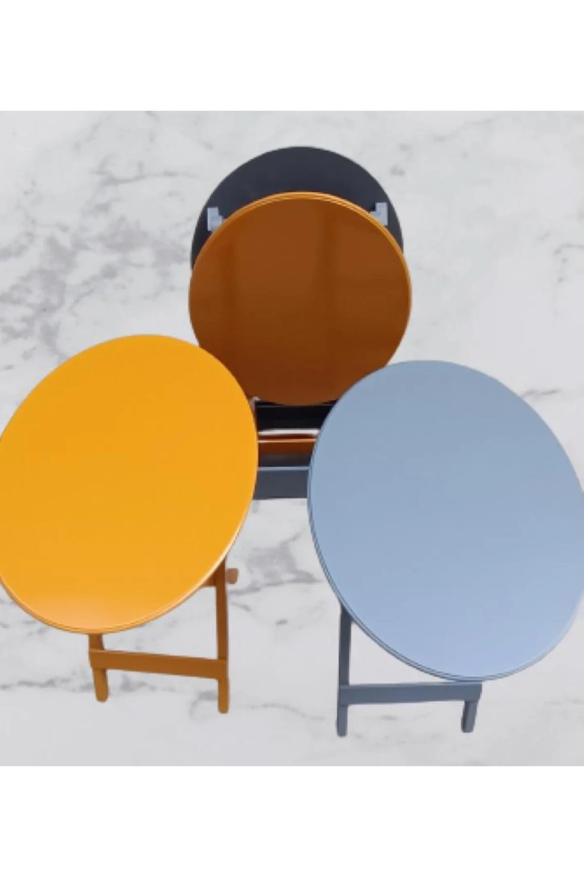 Zigon Çanta 90127 Sehpa Oval Model Dörtlü Mdf Hardal ve Gri Renk Uyumu El Yapımı - Görsel 6