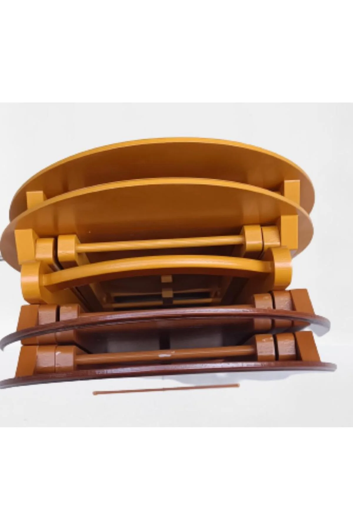 Zigon Çanta 90128 Sehpa Oval Model Ahşap Mdf Ceviz ve Hardal Renk Uyum El Yapım - Görsel 6