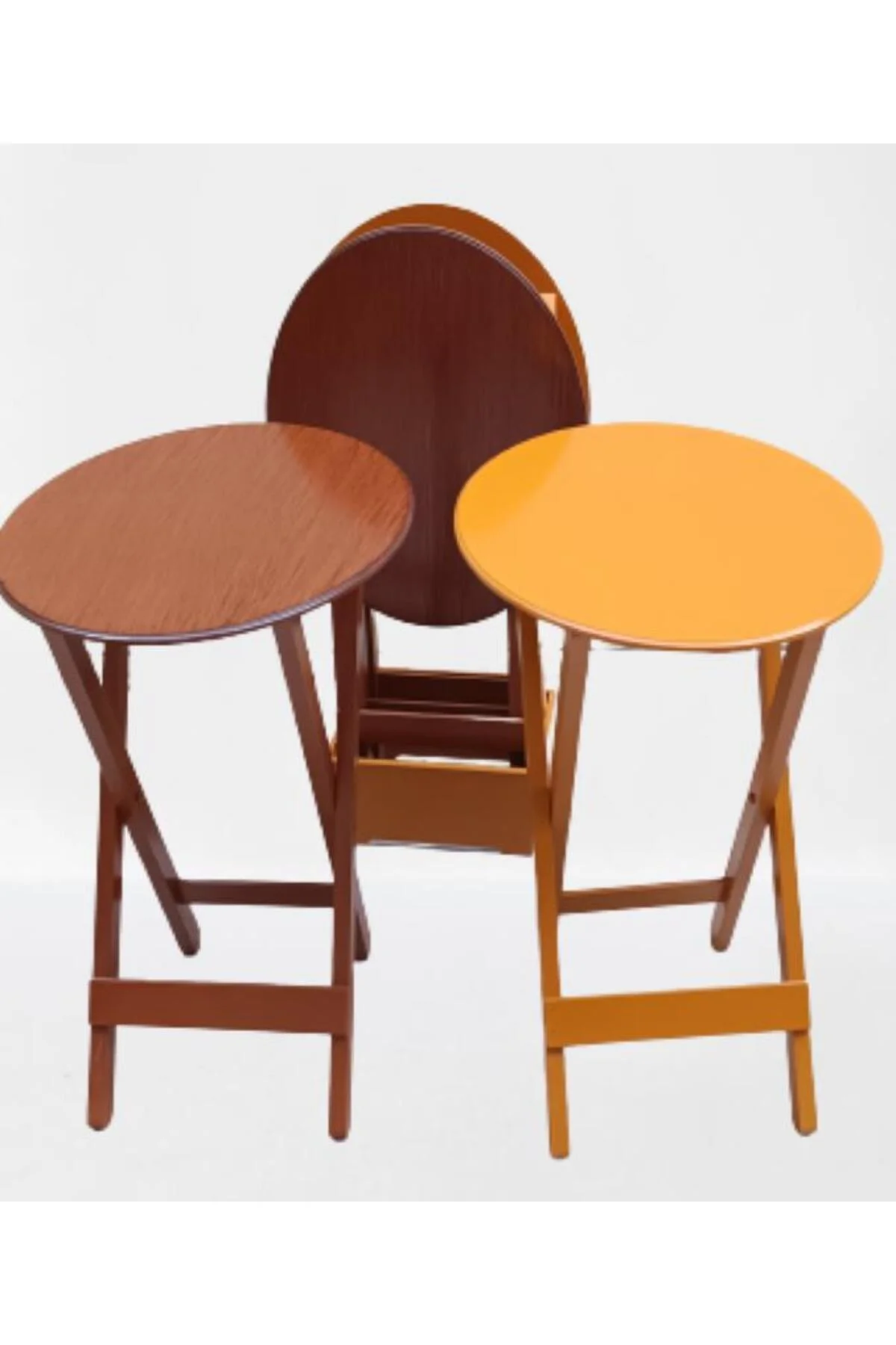 Zigon Çanta 90128 Sehpa Oval Model Ahşap Mdf Ceviz ve Hardal Renk Uyum El Yapım - Görsel 2