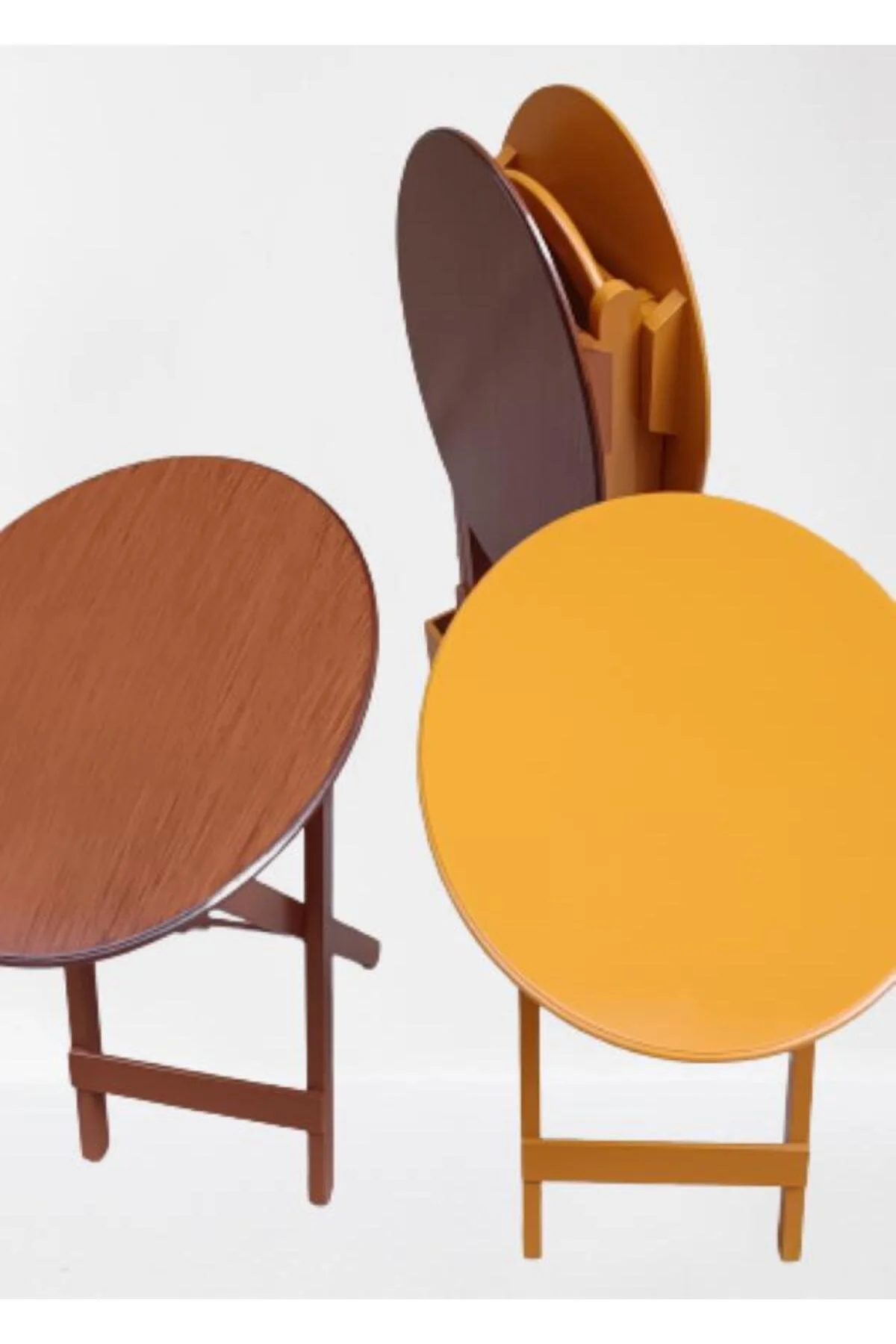 Zigon Çanta 90128 Sehpa Oval Model Ahşap Mdf Ceviz ve Hardal Renk Uyum El Yapım - Görsel 4