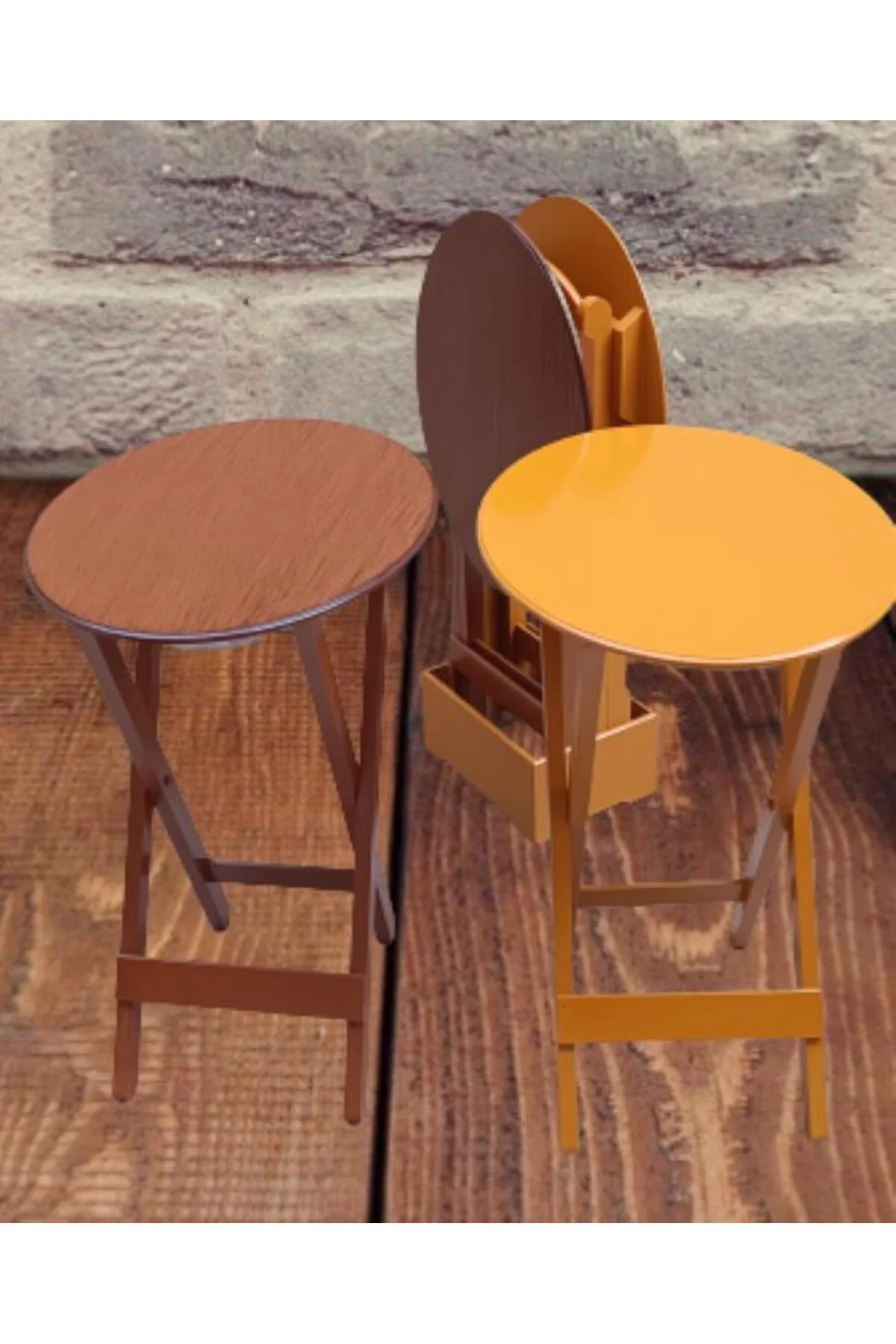 Zigon Çanta 90128 Sehpa Oval Model Ahşap Mdf Ceviz ve Hardal Renk Uyum El Yapım - Görsel 5