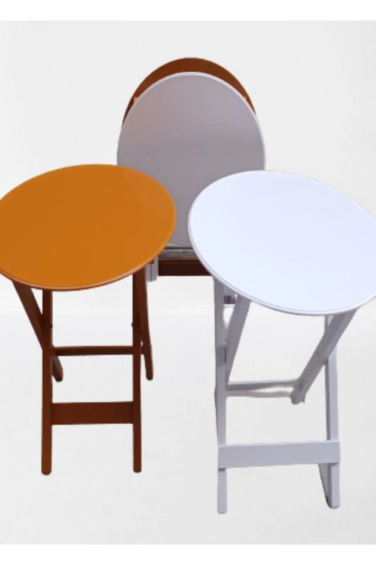 Zigon Çanta 90129 Sehpa Oval Dörtlü Ahşap Mdf Beyaz ve Hardal Renk Uyumu El Yapı - Görsel 8