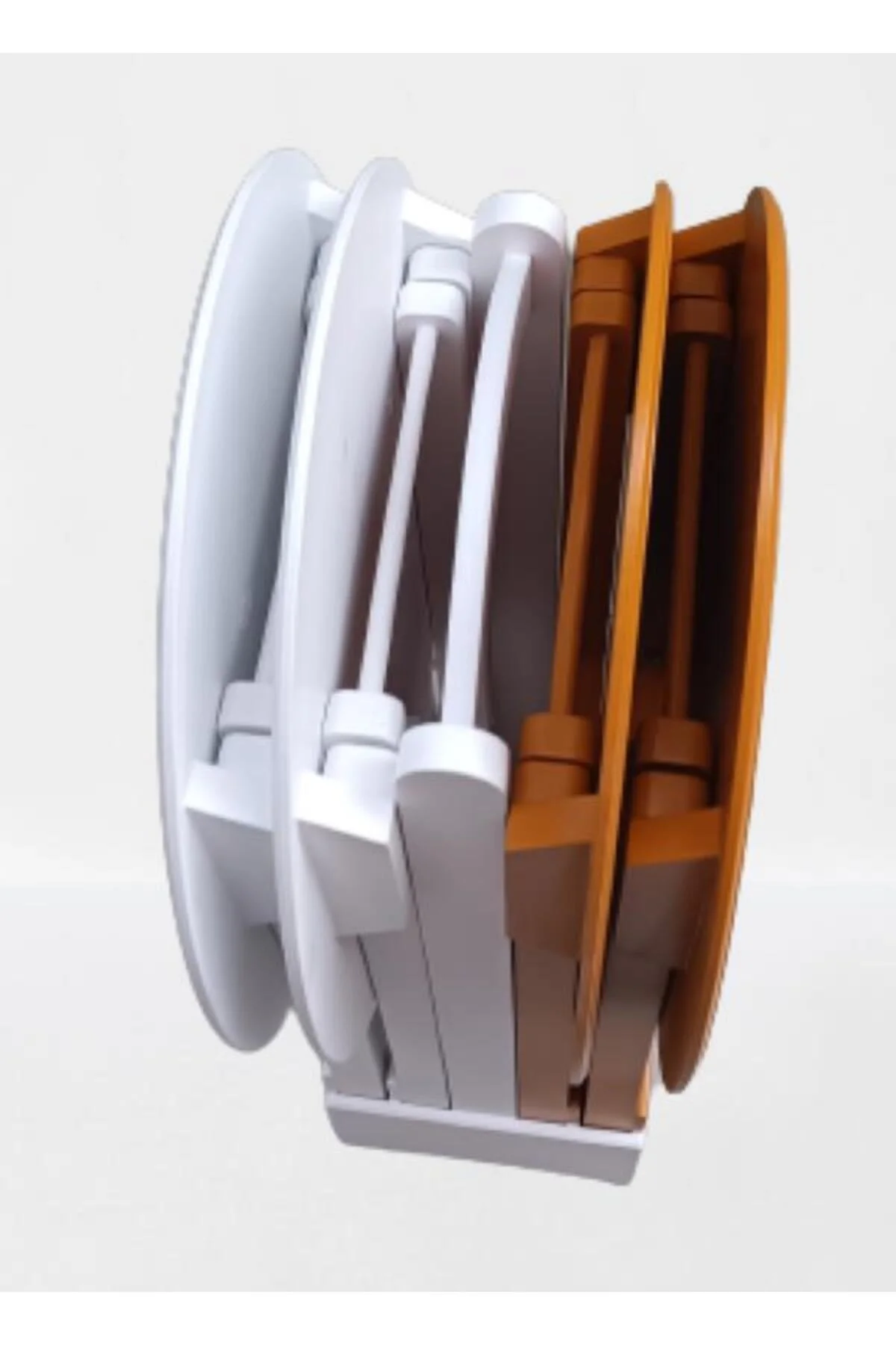Zigon Çanta 90129 Sehpa Oval Dörtlü Ahşap Mdf Beyaz ve Hardal Renk Uyumu El Yapı - Görsel 4