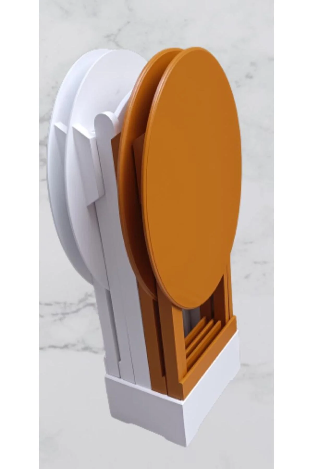 Zigon Çanta 90129 Sehpa Oval Dörtlü Ahşap Mdf Beyaz ve Hardal Renk Uyumu El Yapı - Görsel 6