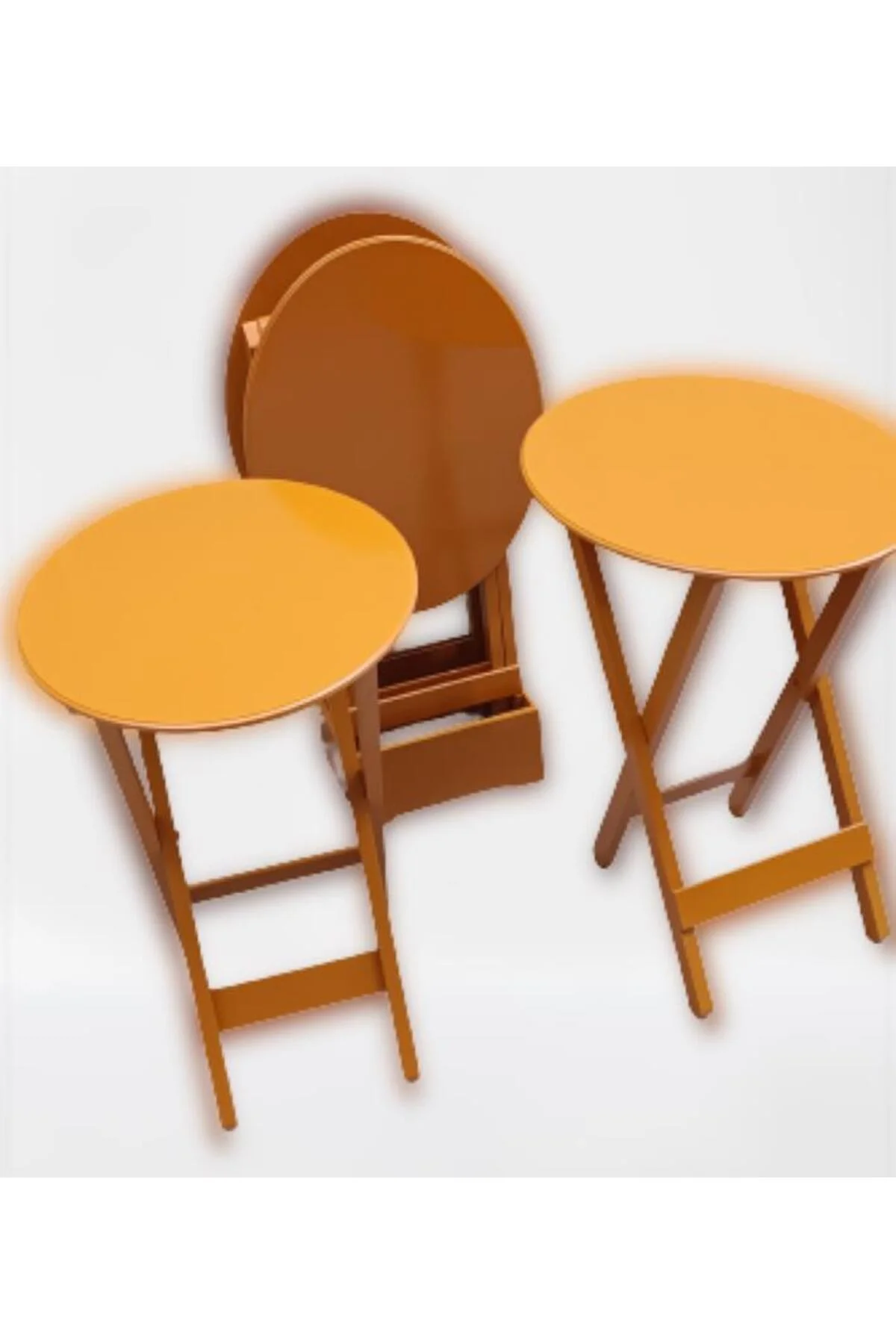 Zigon Çanta 90130 Sehpa Oval Dörtlü Model Ahşap MDF Hardal Renk Uyum El Yapımı - Görsel 3