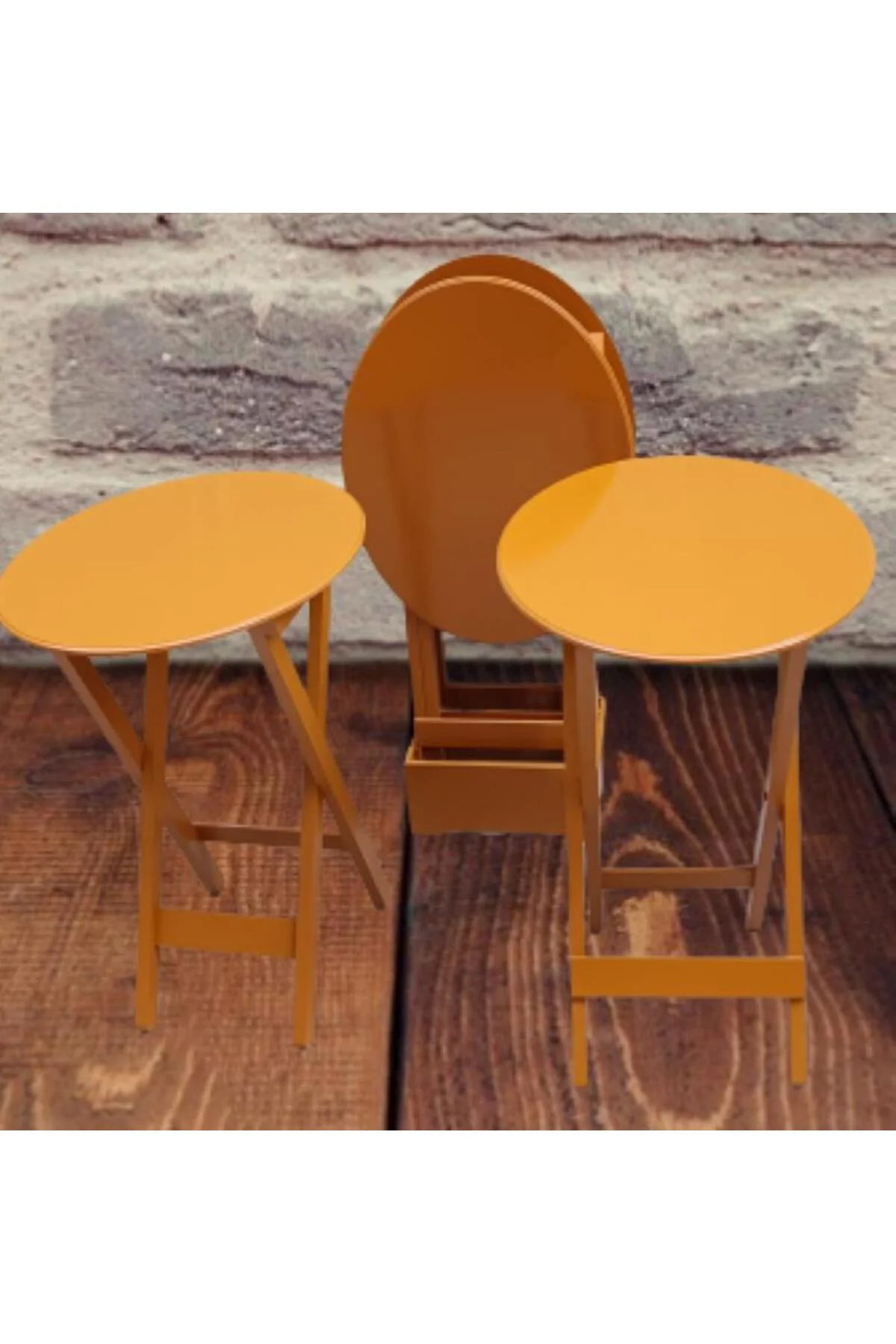 Zigon Çanta 90130 Sehpa Oval Dörtlü Model Ahşap MDF Hardal Renk Uyum El Yapımı - Görsel 8