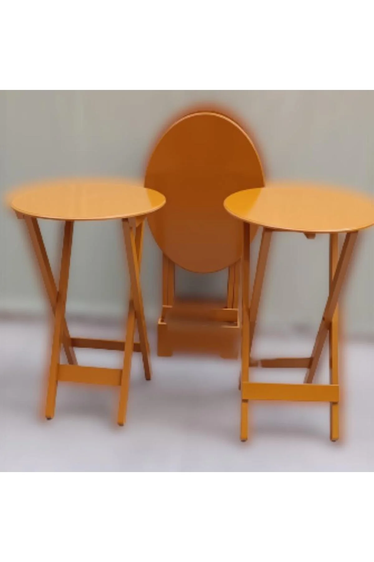 Zigon Çanta 90130 Sehpa Oval Dörtlü Model Ahşap MDF Hardal Renk Uyum El Yapımı - Görsel 7