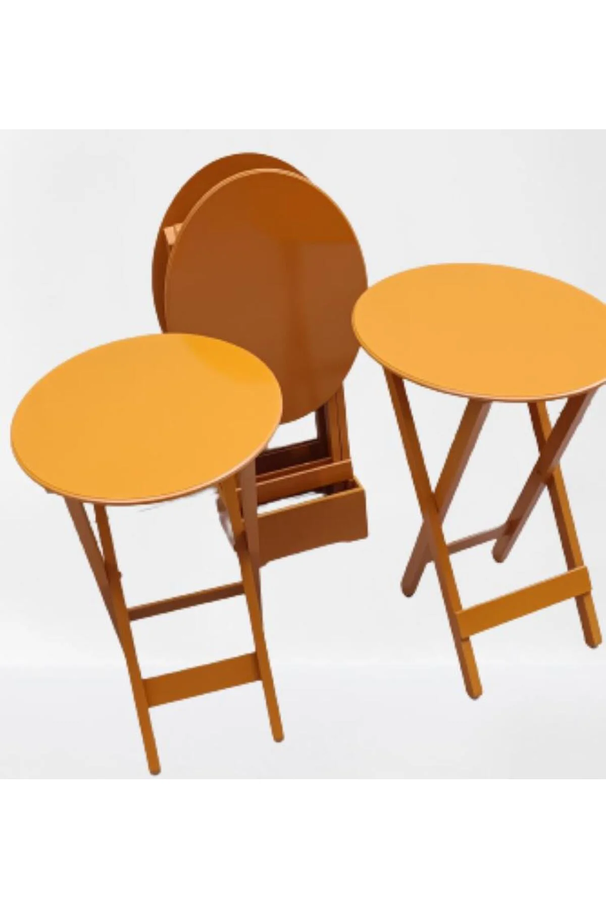 Zigon Çanta 90130 Sehpa Oval Dörtlü Model Ahşap MDF Hardal Renk Uyum El Yapımı - Görsel 2