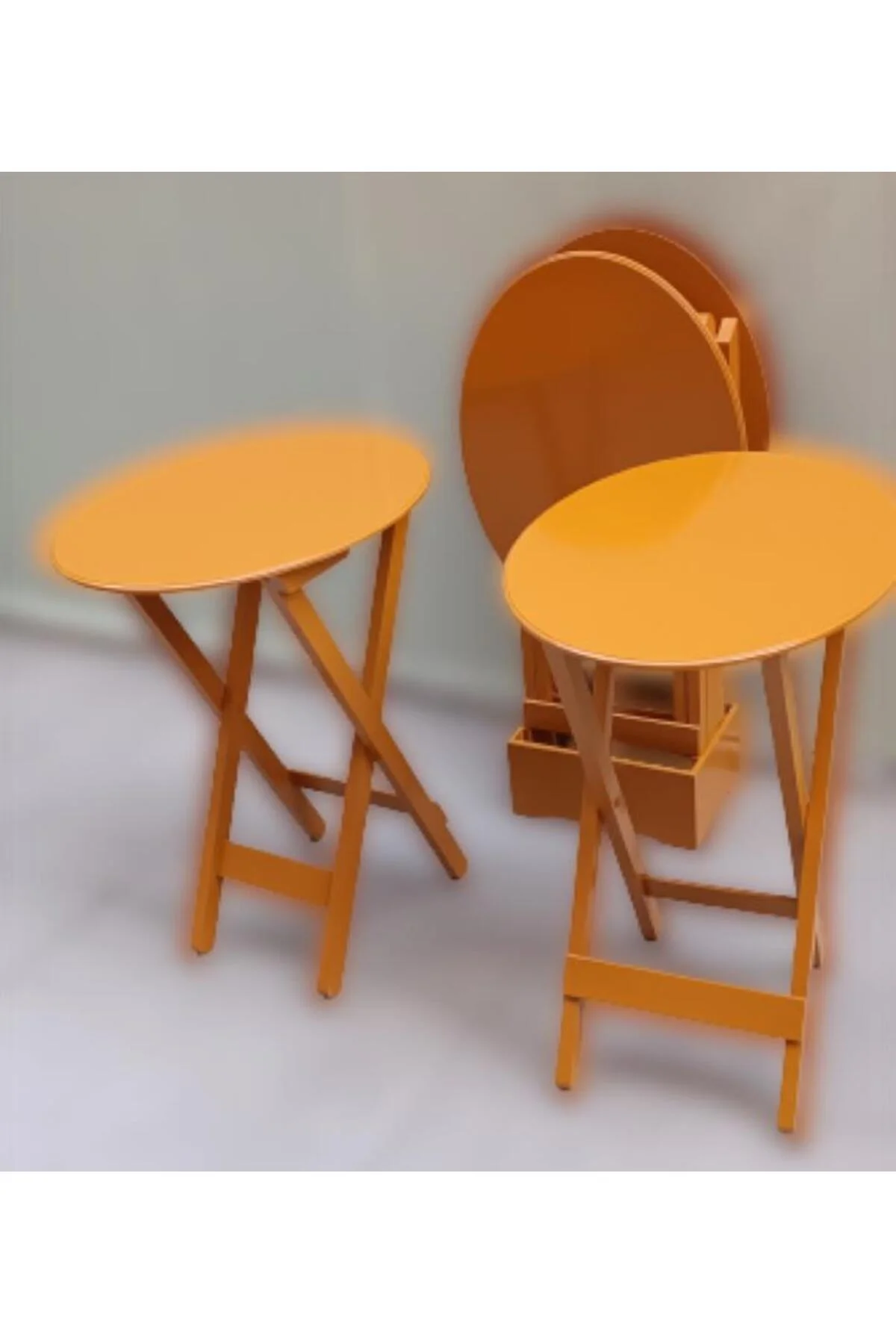 Zigon Çanta 90130 Sehpa Oval Dörtlü Model Ahşap MDF Hardal Renk Uyum El Yapımı - Görsel 4