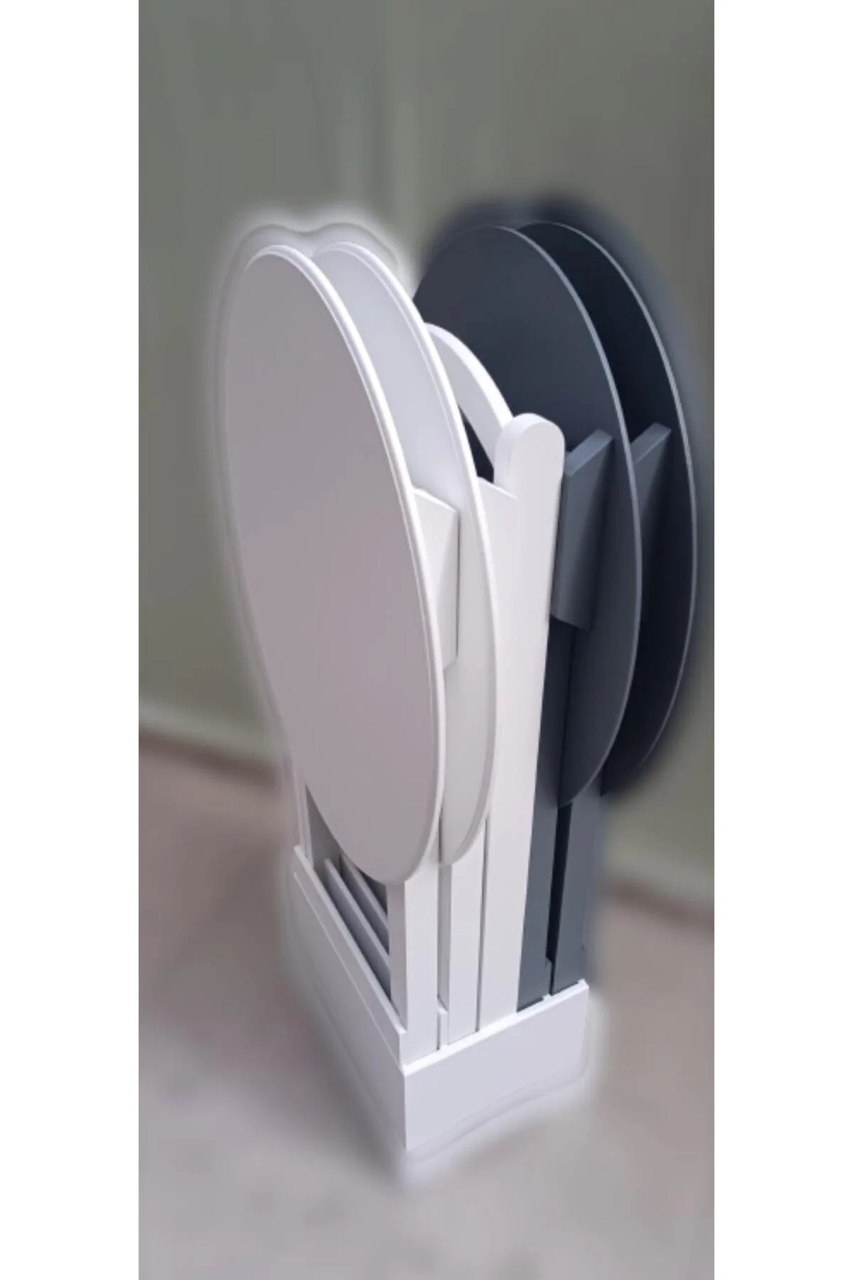 Zigon Çanta 90132 Oval Model Dörtlü Ahşap MDF Parlak Beyaz Gri Renk Uyum El Yapım - Görsel 2