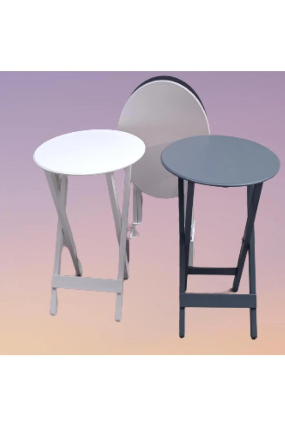 Zigon Çanta 90132 Oval Model Dörtlü Ahşap MDF Parlak Beyaz Gri Renk Uyum El Yapım - Görsel 4