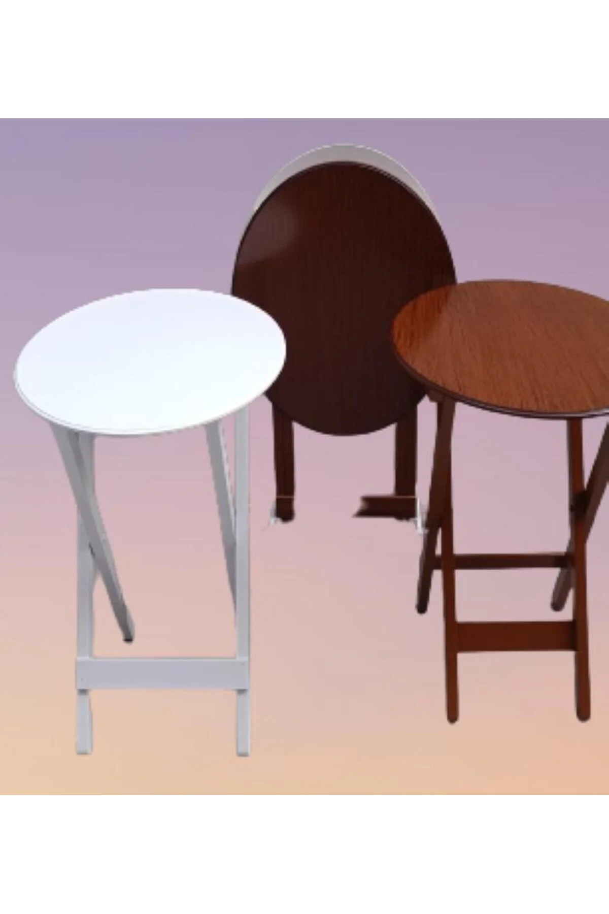 Zigon Çanta 90134 Sehpa Oval Dörtlü Model Ahşap MDF Beyaz ve Ceviz Uyum El Yapım - Görsel 2