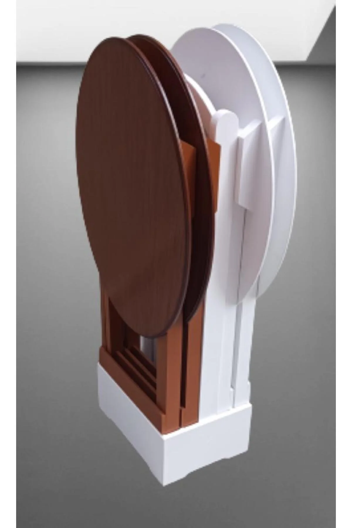 Zigon Çanta 90134 Sehpa Oval Dörtlü Model Ahşap MDF Beyaz ve Ceviz Uyum El Yapım - Görsel 8