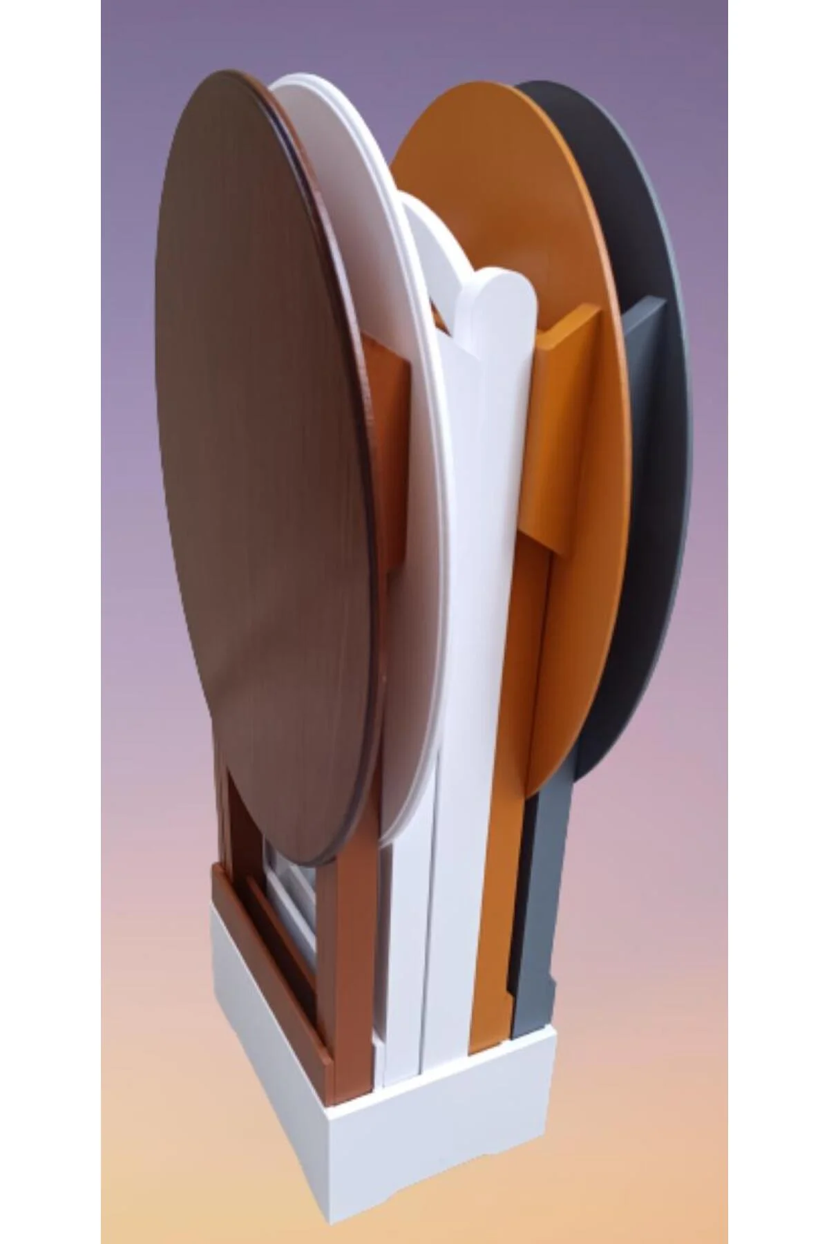 Zigon Çanta 90137 Oval Dörtlü Model ahşap Mdf Gri Ceviz Beyaz Hardal Renk Uyum - Görsel 6