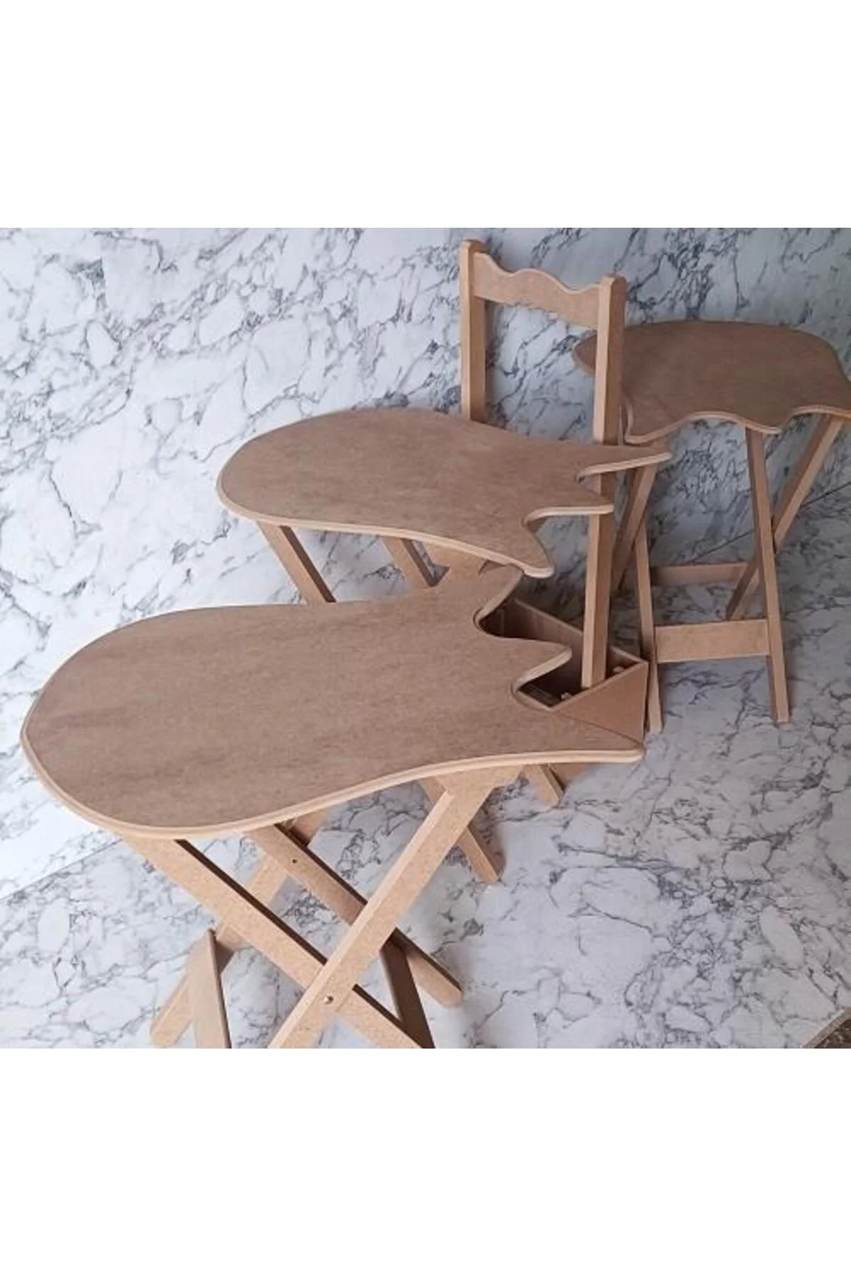 Zigon Çanta 90225 kalpli Sehpa Dörtlü HAM Model Ahşap MDF HAM CNC Kesim El Yapım - Görsel 8