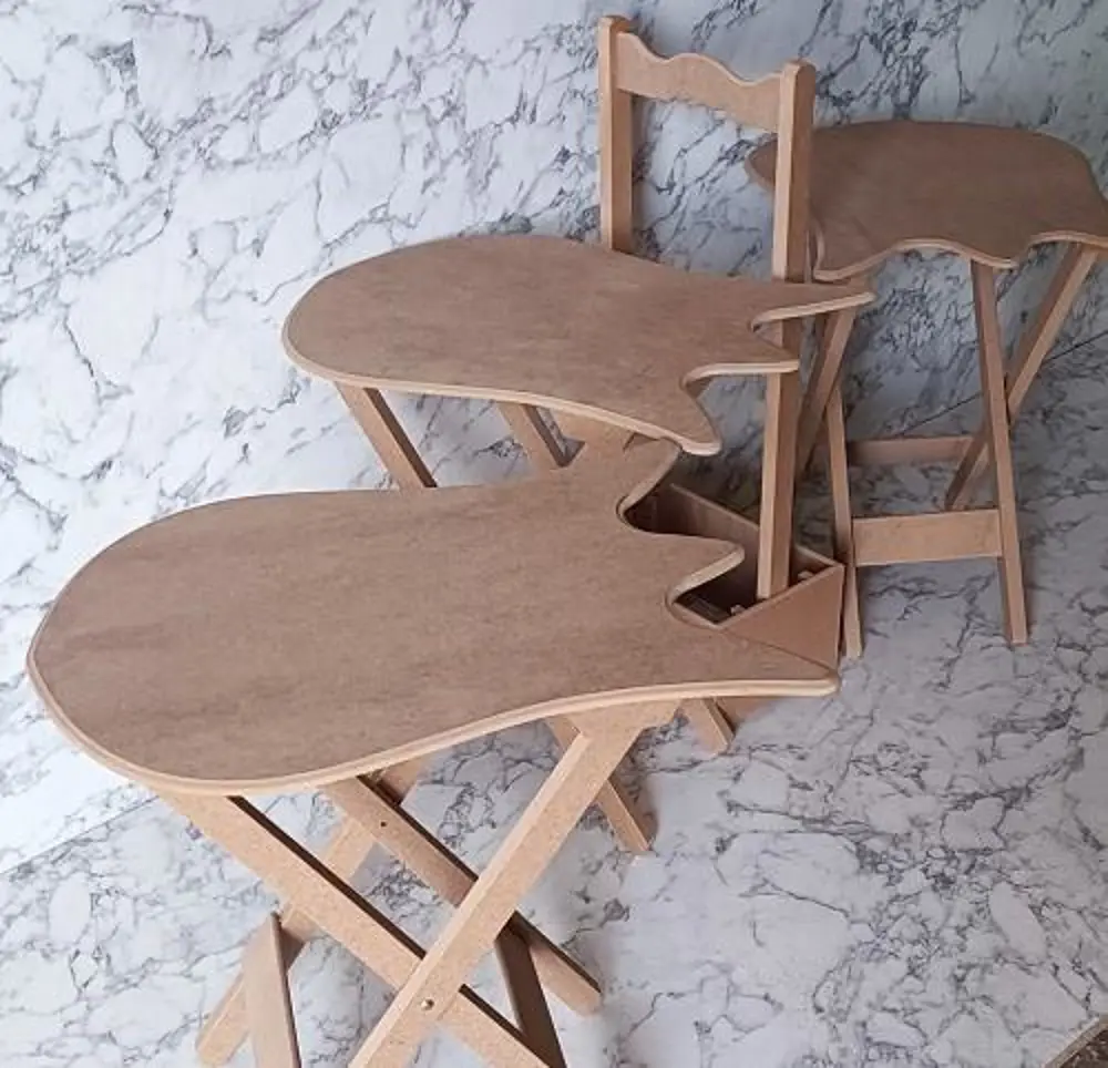 Zigon Çanta 90225 kalpli Sehpa Dörtlü HAM Model Ahşap MDF HAM CNC