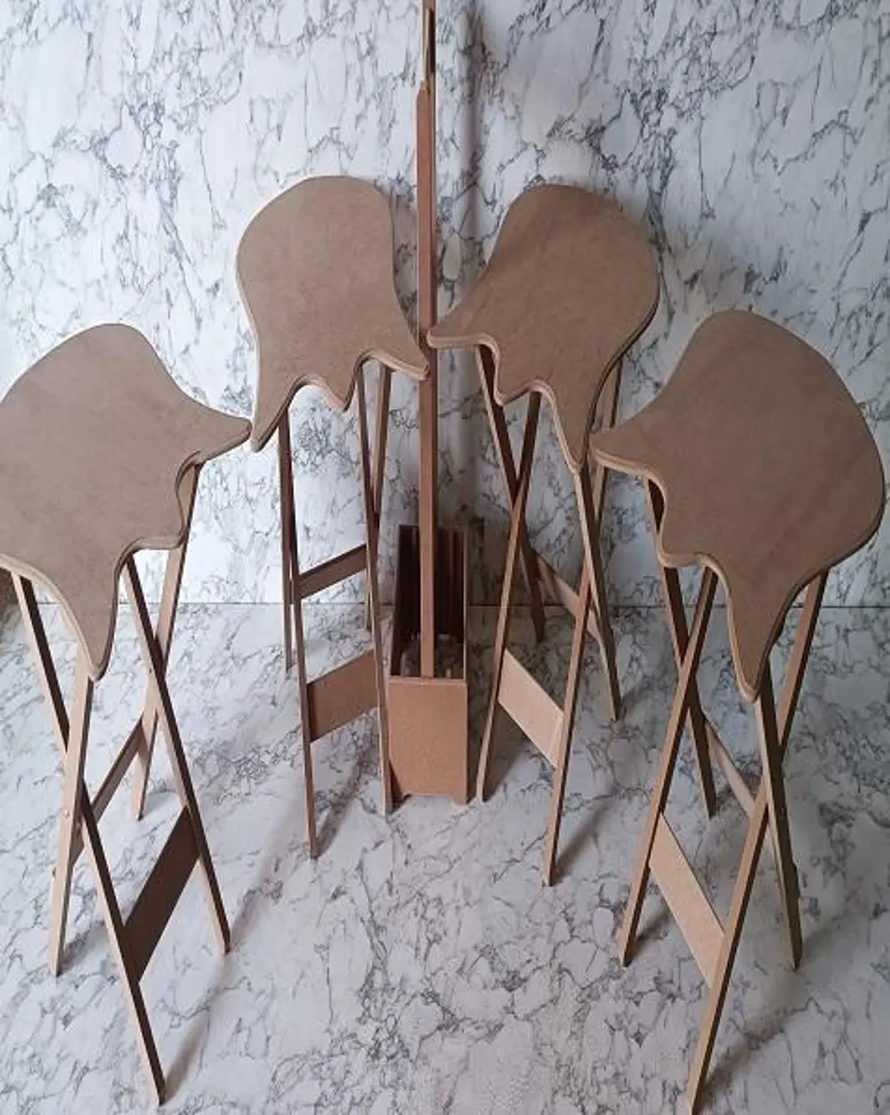 Zigon Çanta 90225 kalpli Sehpa Dörtlü HAM Model Ahşap MDF HAM CNC