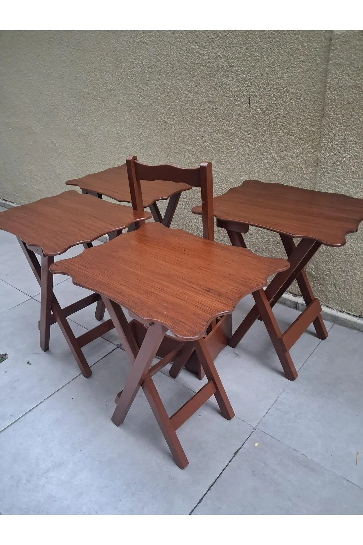 Zigon Çanta 90560 Sehpa Dikdörtgen Model Kayın Torna Parlak Ceviz Boya El Yapım - Görsel 5