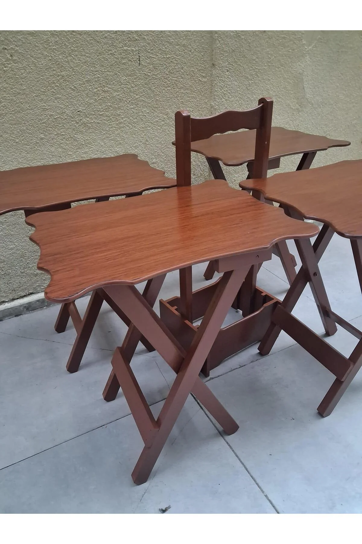 Zigon Çanta 90560 Sehpa Dikdörtgen Model Kayın Torna Parlak Ceviz Boya El Yapım - Görsel 8