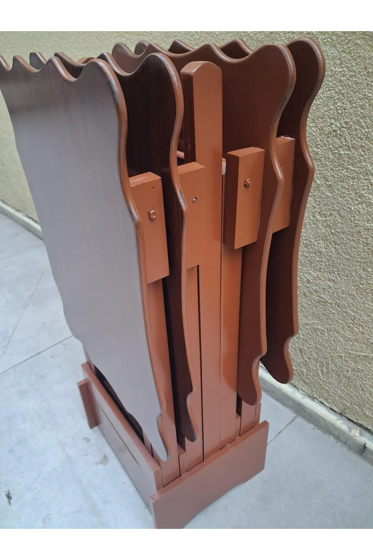 Zigon Çanta 90560 Sehpa Dikdörtgen Model Kayın Torna Parlak Ceviz Boya El Yapım - Görsel 4