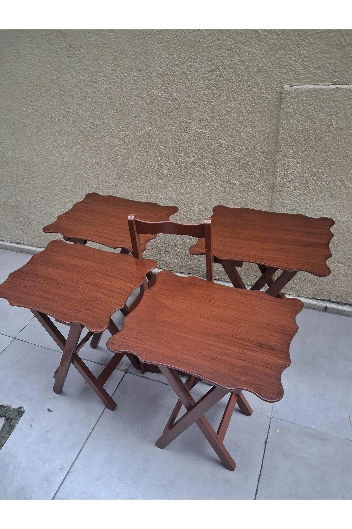 Zigon Çanta 90560 Sehpa Dikdörtgen Model Kayın Torna Parlak Ceviz Boya El Yapım - Görsel 6