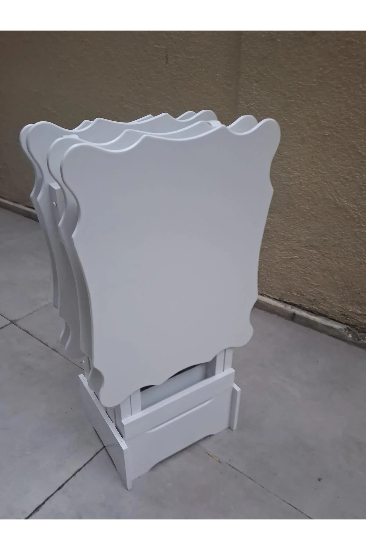 Zigon Çanta 90561 Sehpa Dikdörtgen Model Kayın Torna Parlak Beyaz Boya El Yapım - Görsel 7