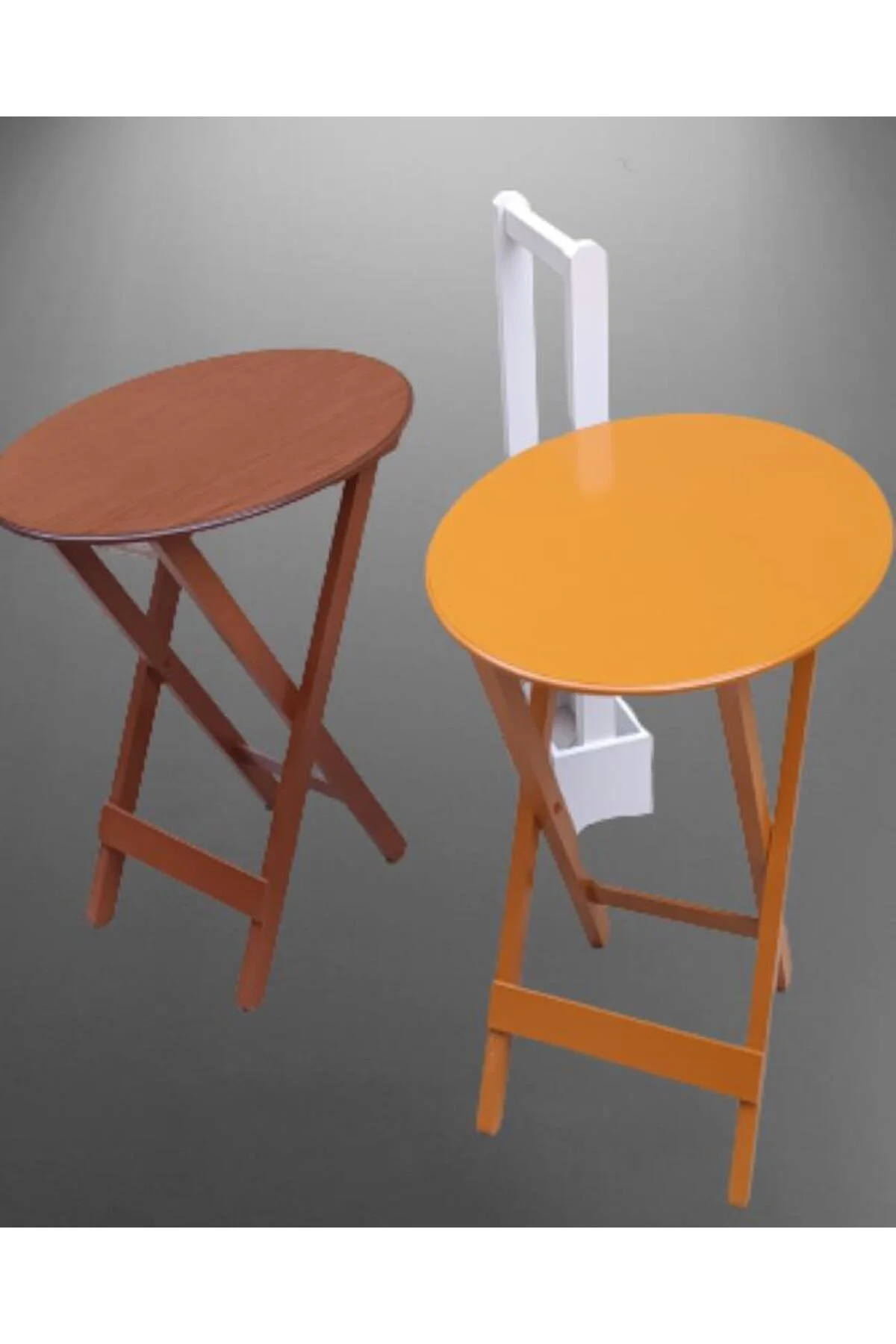 Zigon Çanta Sehpa 90118 Oval Model 2li Takım Mdf Hardal-Ceviz Renk Uyum El Yapım - Görsel 3