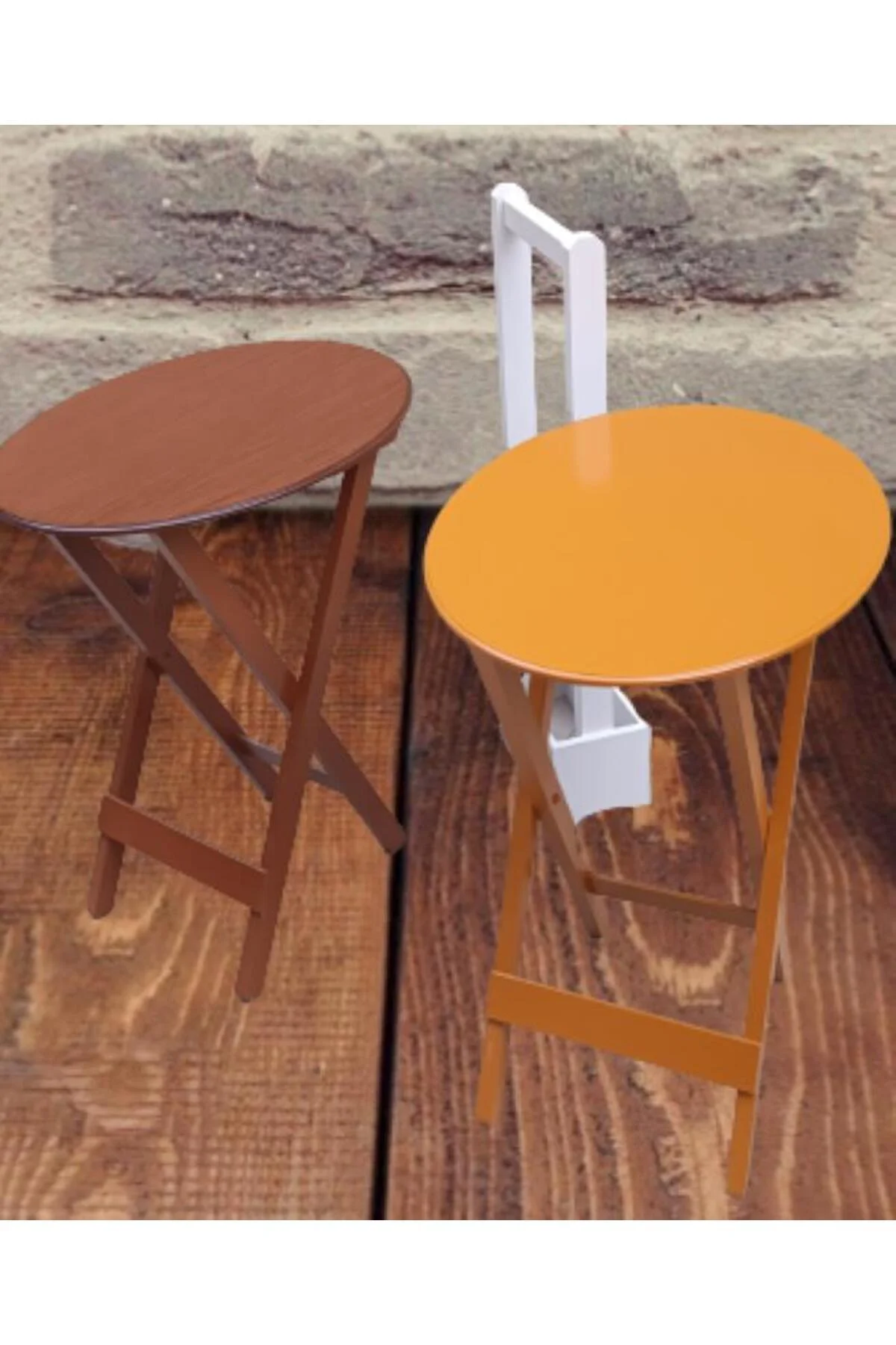 Zigon Çanta Sehpa 90118 Oval Model 2li Takım Mdf Hardal-Ceviz Renk Uyum El Yapım - Görsel 2