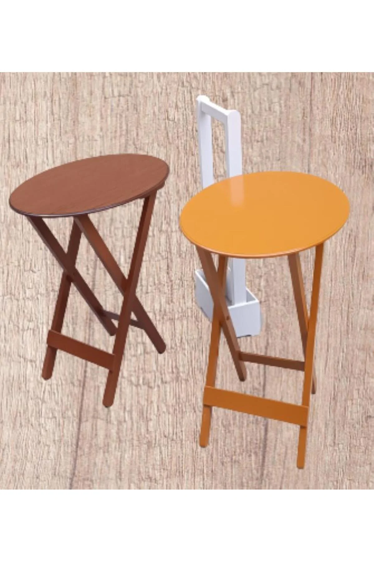 Zigon Çanta Sehpa 90118 Oval Model 2li Takım Mdf Hardal-Ceviz Renk Uyum El Yapım - Görsel 5