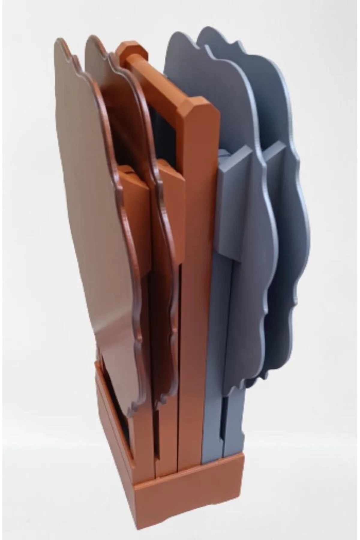 Zigon Çanta ST 90089 Sehpa Yonca Model Ahşap MDF Ceviz-Gri Renk Uyum El Yapım - Görsel 6