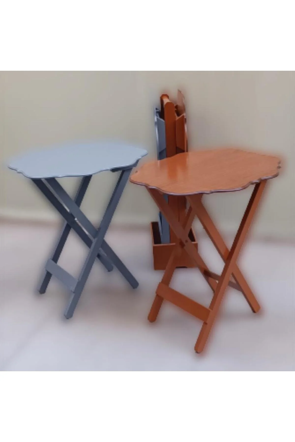 Zigon Çanta ST 90089 Sehpa Yonca Model Ahşap MDF Ceviz-Gri Renk Uyum El Yapım - Görsel 4