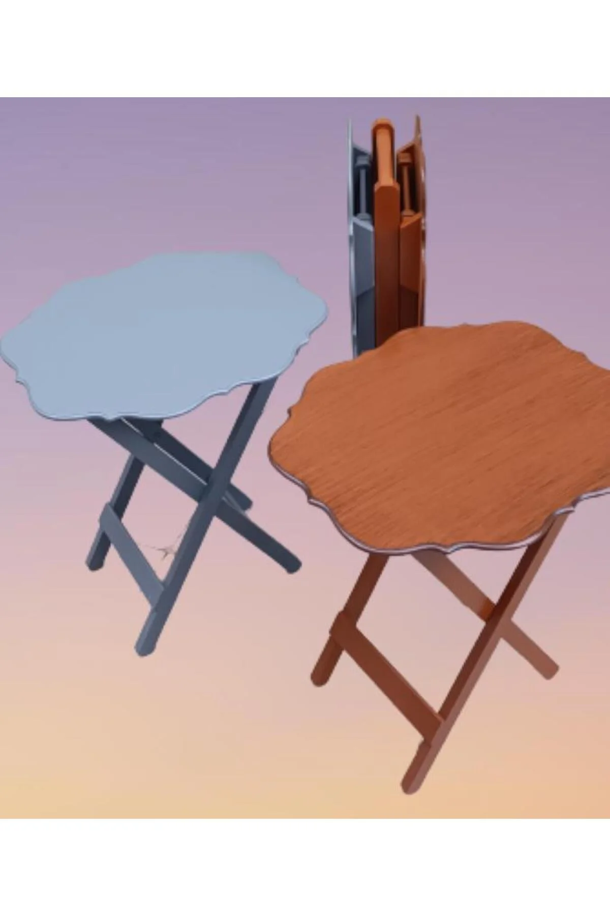 Zigon Çanta ST 90089 Sehpa Yonca Model Ahşap MDF Ceviz-Gri Renk Uyum El Yapım - Görsel 3
