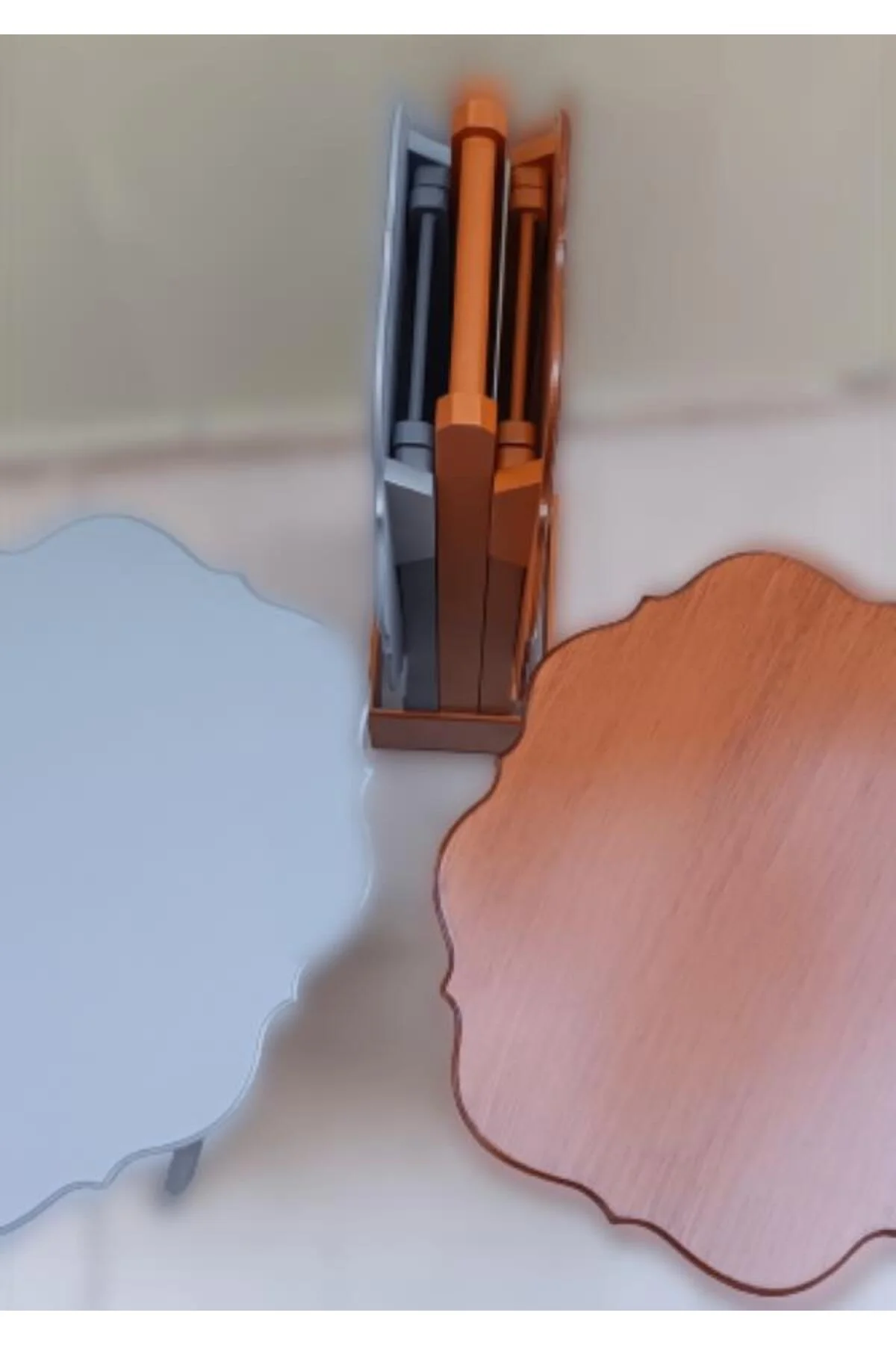 Zigon Çanta ST 90089 Sehpa Yonca Model Ahşap MDF Ceviz-Gri Renk Uyum El Yapım - Görsel 2