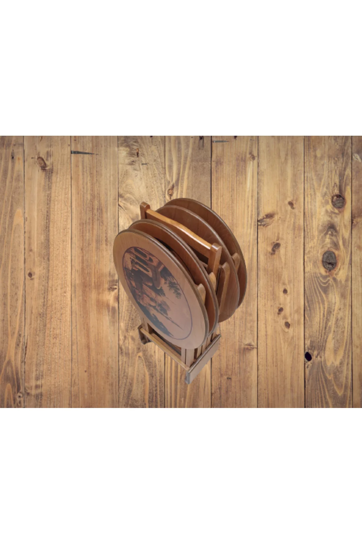 Zigon Çanta18207 Oval Resimli Klasik MODEL Kayın Ayak Parlak ceviz Nature El yapı - Görsel 4