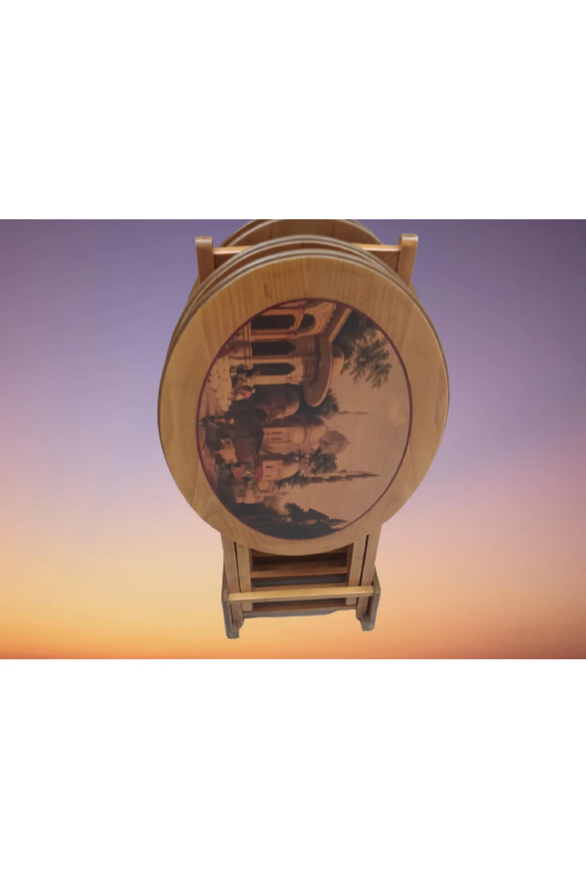 Zigon Çanta18207 Oval Resimli Klasik MODEL Kayın Ayak Parlak ceviz Nature El yapı - Görsel 2