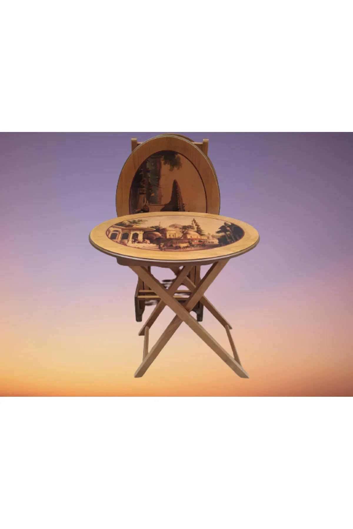 Zigon Çanta18207 Oval Resimli Klasik MODEL Kayın Ayak Parlak ceviz Nature El yapı - Görsel 8